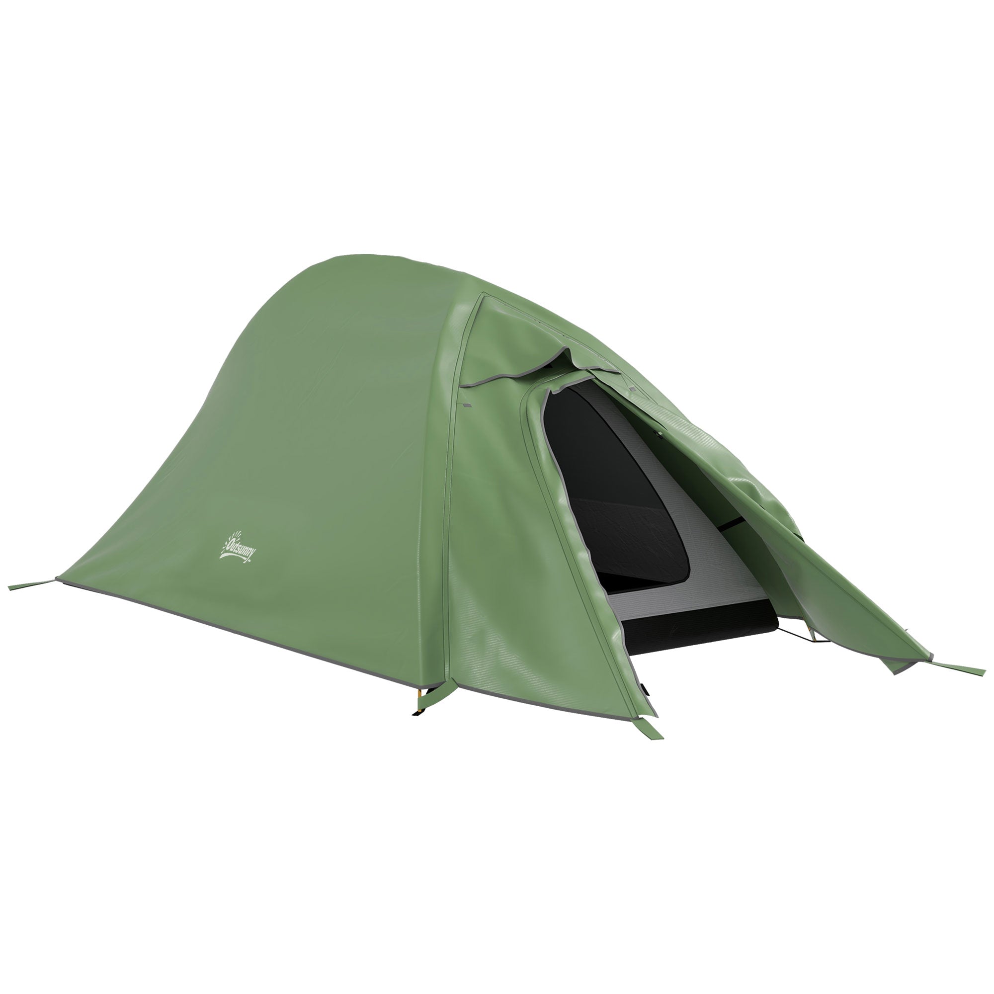 Outsunny Double Layer Camping Tent, 1-2 Man Backpacking Tent with Carry Bag, 2000mm Waterproof and Lightweight, Green - North Peak Garden Furniture