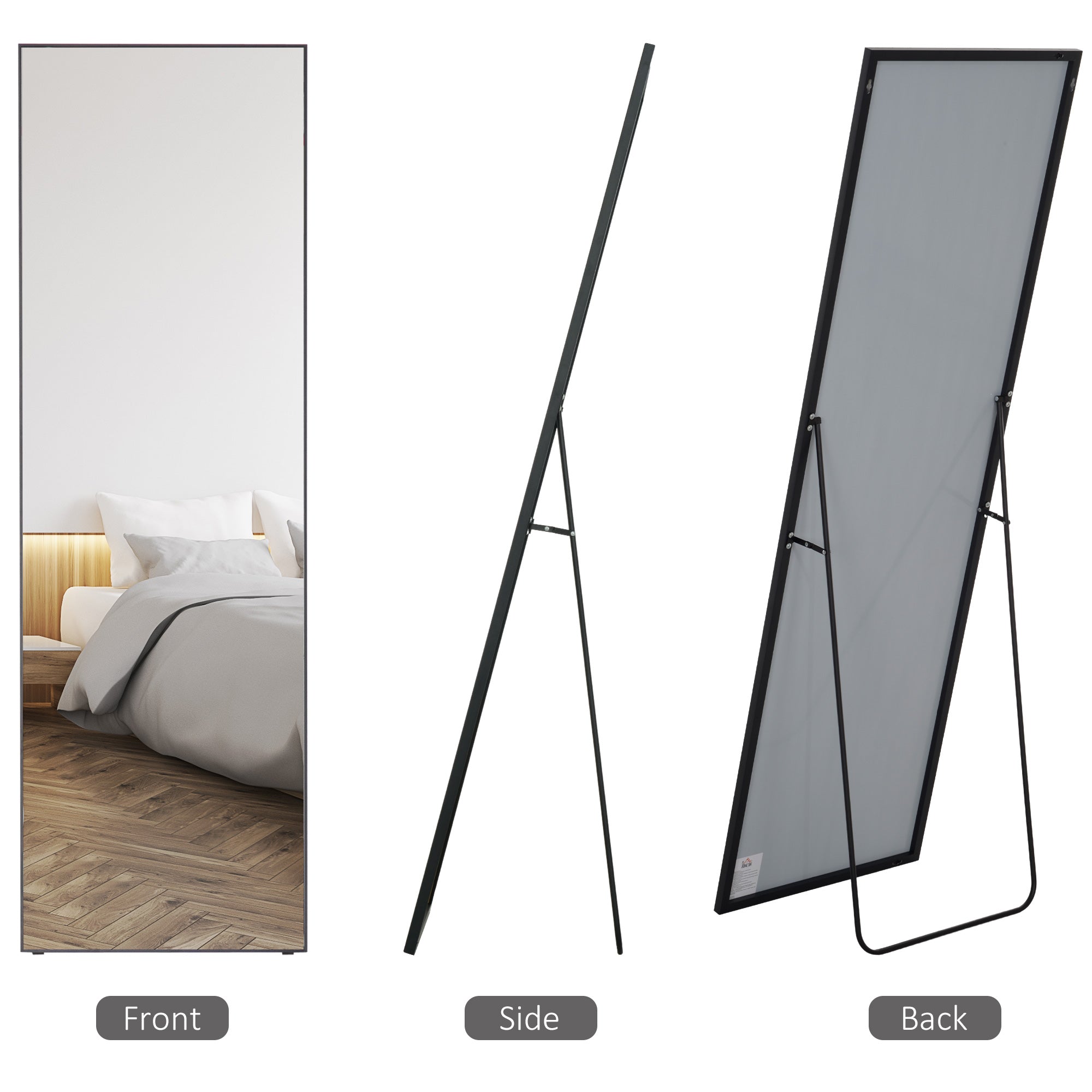 HOMCOM Full Length Dressing Mirror, Floor Standing or Wall Hanging, Aluminium Alloy Framed Full Body Mirror for Bedroom, Living Room, 50 x 161.5cm, Black - North Peak Garden Furniture