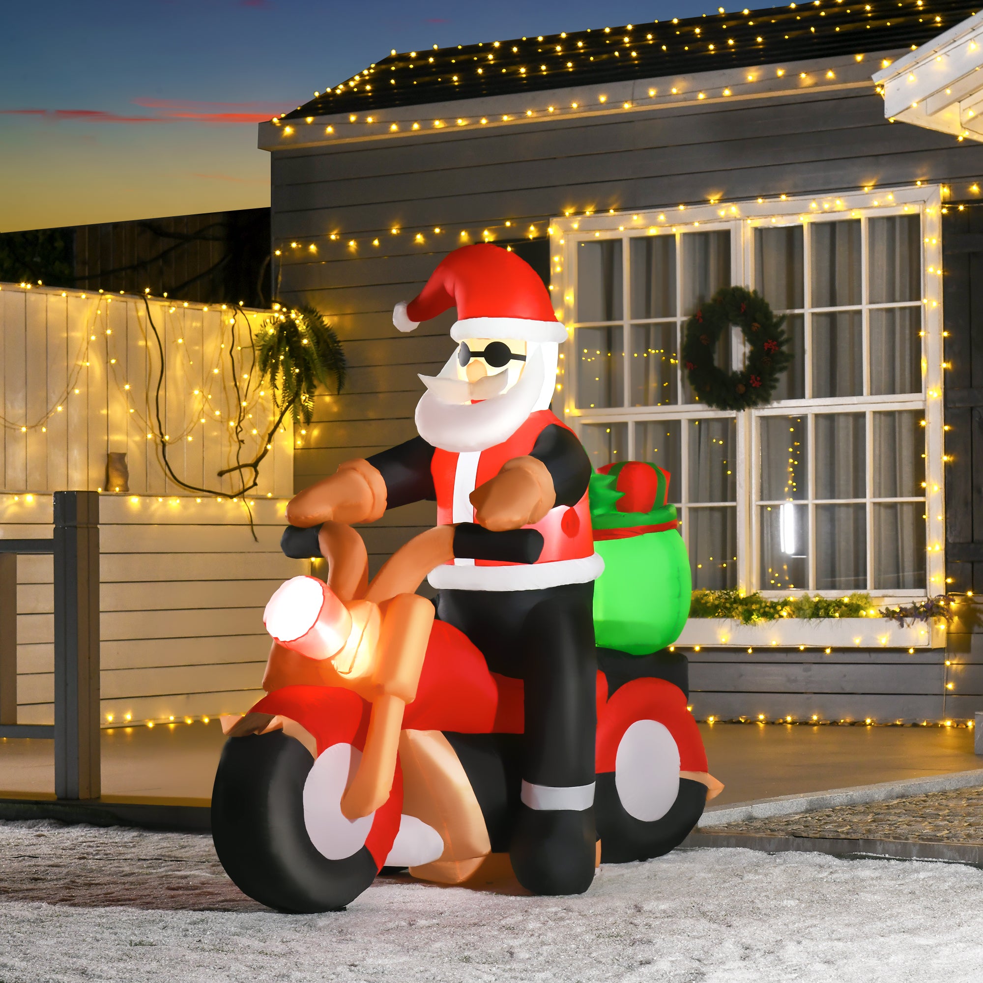 HOMCOM 5.5ft Christmas Inflatable Santa Claus Riding a Motorcycle Blow Up Decoration Xmas Décor for Garden - North Peak Garden Furniture