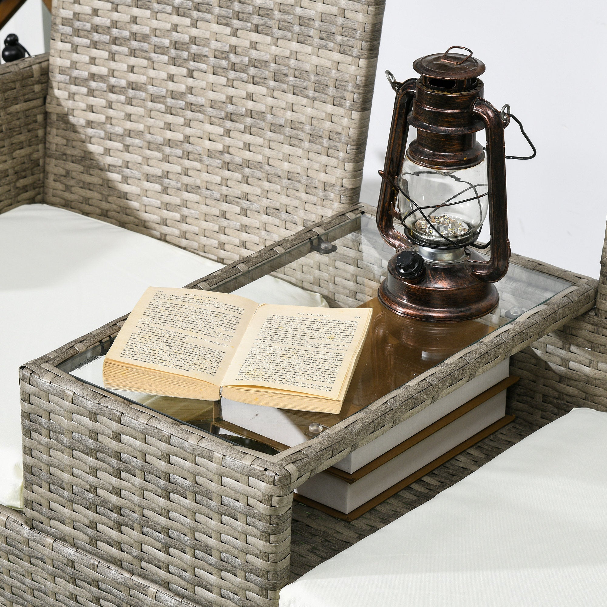 Outsunny Two-Seat Rattan Chair, with Middle Table - Grey - North Peak Garden Furniture