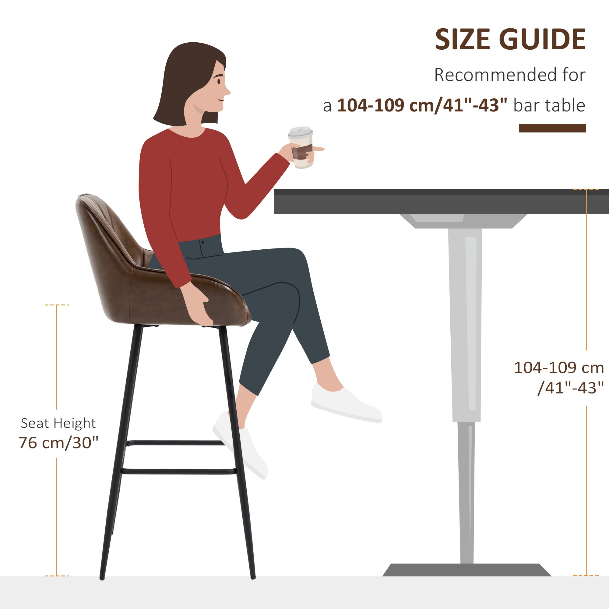 HOMCOM Retro Bar Stools Set of 2, Breakfast Bar Chairs with Footrest, Kitchen Stools with Backs and Steel Legs, for Dining Area and Home Bar, Brown - North Peak Garden Furniture