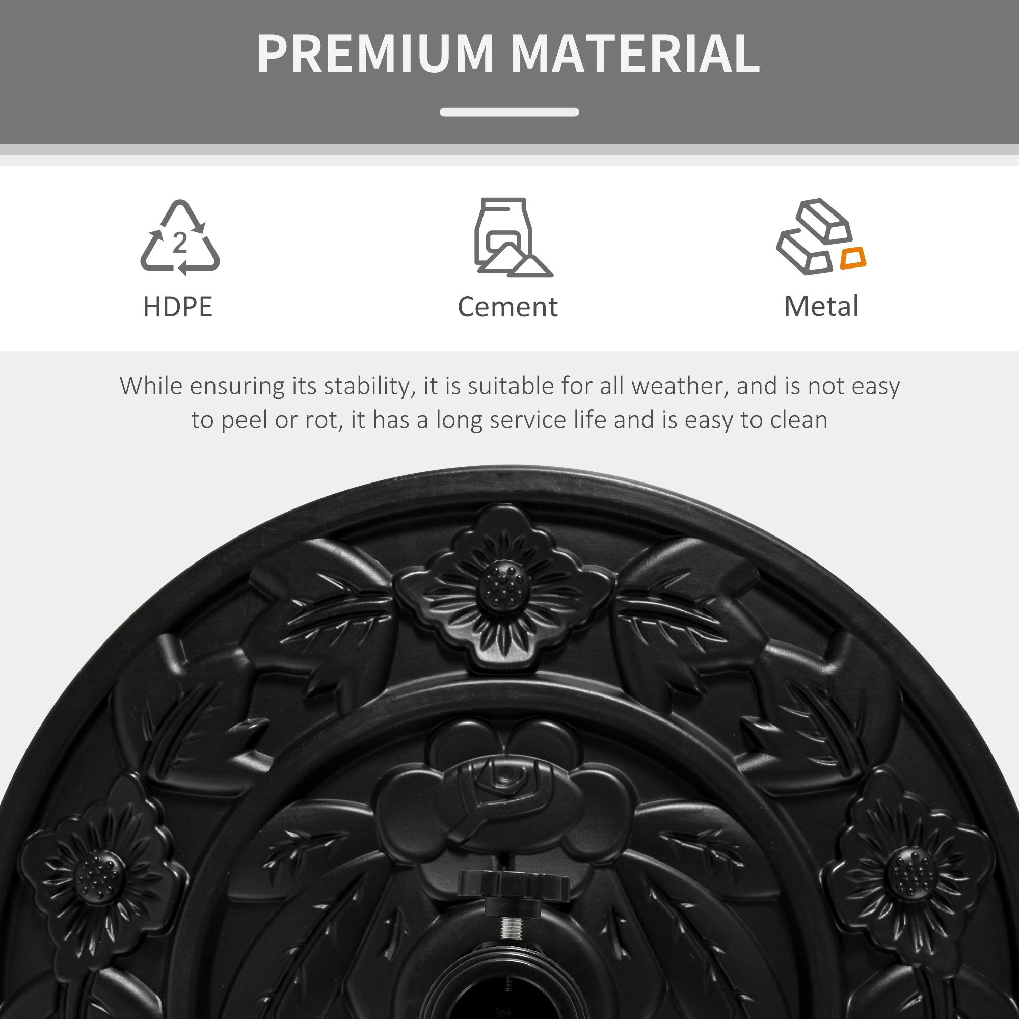 Outsunny 9kg Cement Concrete Half Round Parasol Base Umbrella Stand Garden Outdoor Accessories - Adjustable Coupler Suitable Umbrella Rod: Φ3.5cm, Φ3.8cm, Φ4.8cm - North Peak Garden Furniture