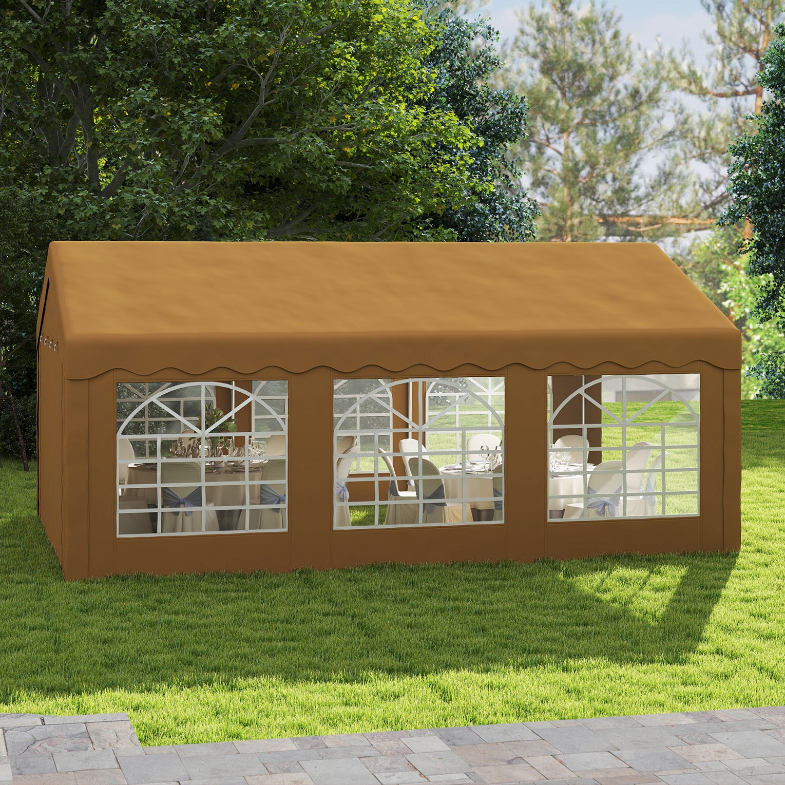 Outsunny 6m x 4m Garden Gazebo, Galvanised Marquee Party Tent with Removable Sides and Windows for Parties, Wedding and Events, Yellow - North Peak Garden Furniture