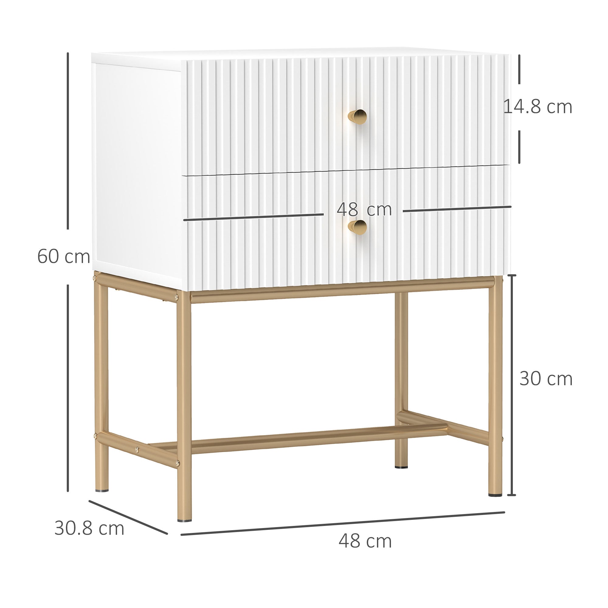 HOMCOM Elegant Two-Drawer Bedside Table - White - North Peak Garden Furniture