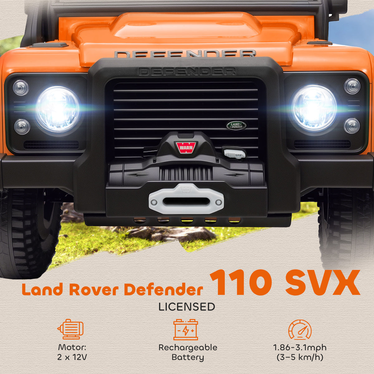 AIYAPLAY Kids Ride On Car with Remote Control, Music, Horn, 4 Spring Suspension Wheels, LED Lights for 3-5 Years Old, Orange