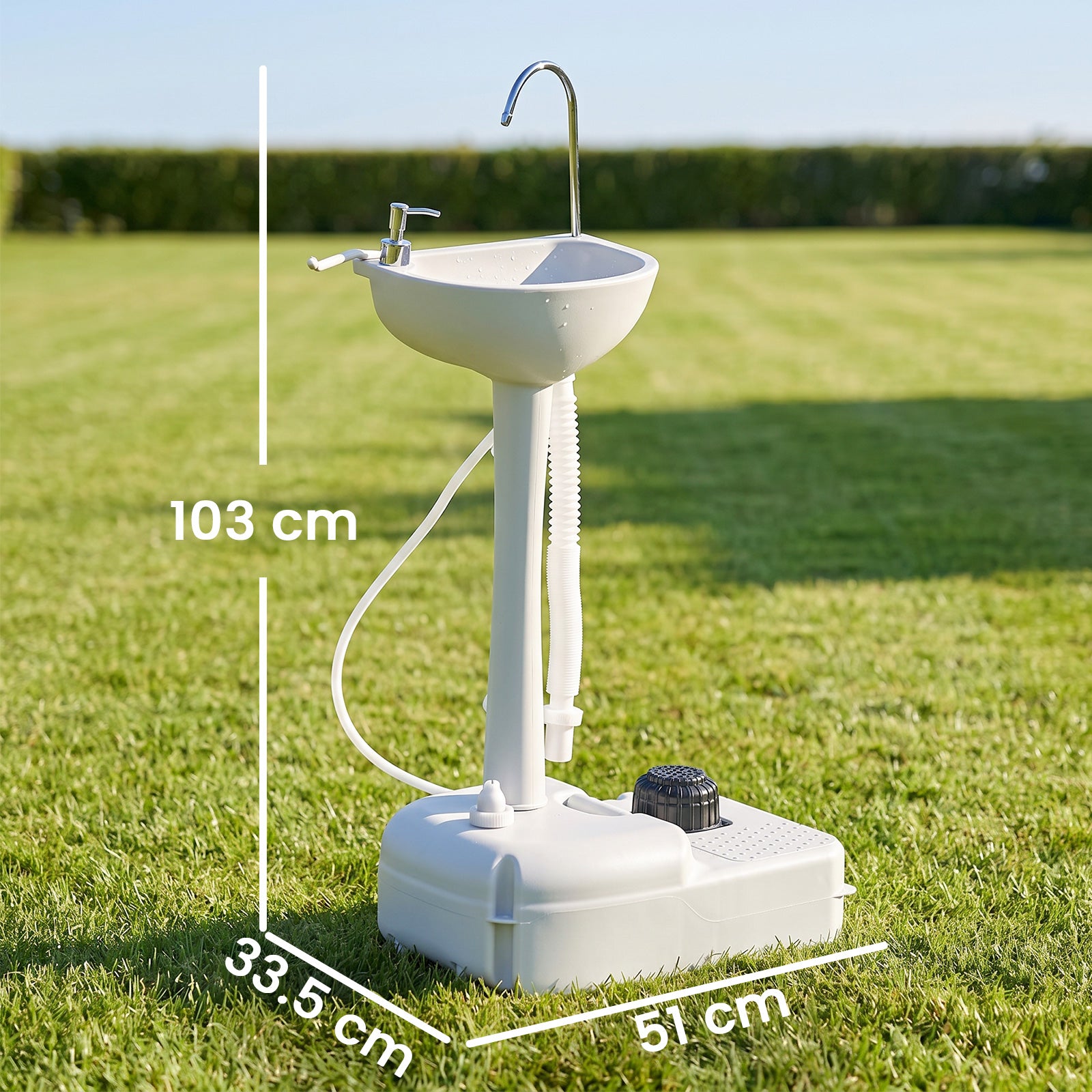 Outsunny Camping Portable Handwash Sink w/ Towel Holder & Soap Dispenser Rolling Wheels Outdoor Drainage Equipment