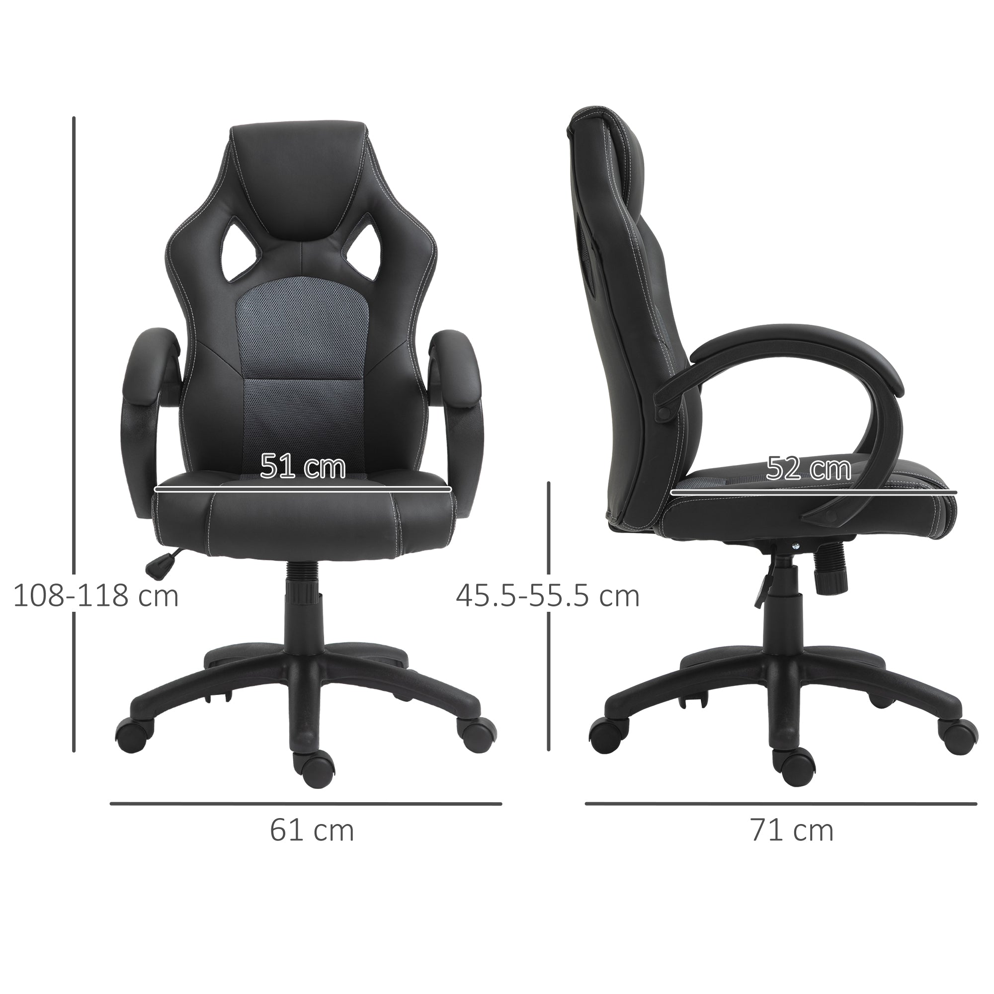 Vinsetto High-Back Office Chair Faux Leather Swivel Computer Desk Chair for Home Office with Wheels Armrests Black - North Peak Garden Furniture