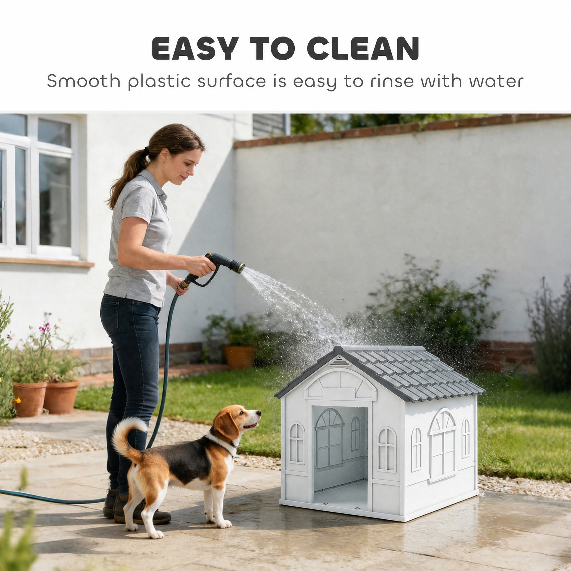 PawHut Plastic Weather-Resistant Dog House, for Indoors and Outdoors, Medium Dogs - Grey