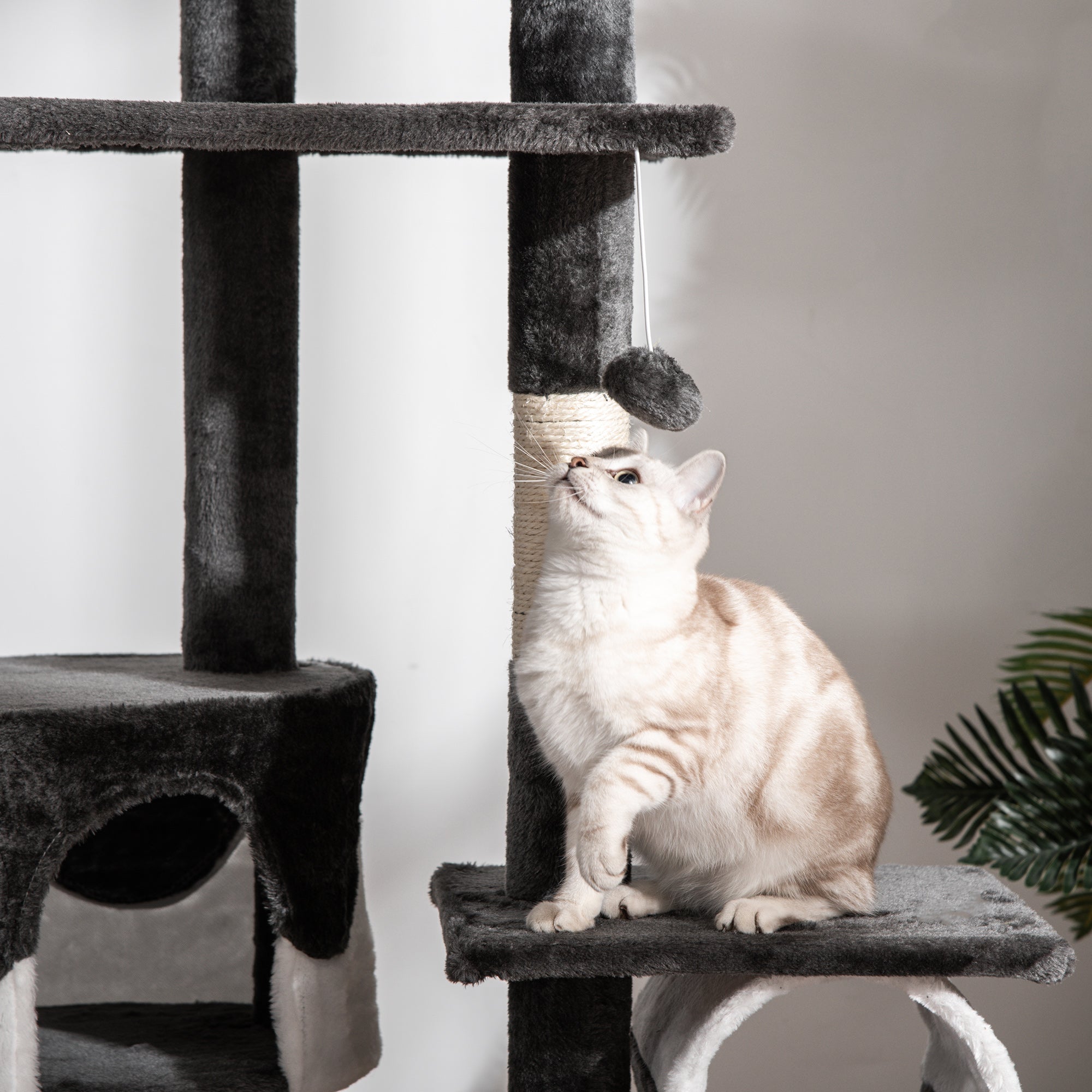 Pawhut Adjustable Cat Tree Condo, Kitten Playhouse with Scratching Posts, Fun House, Grey & White