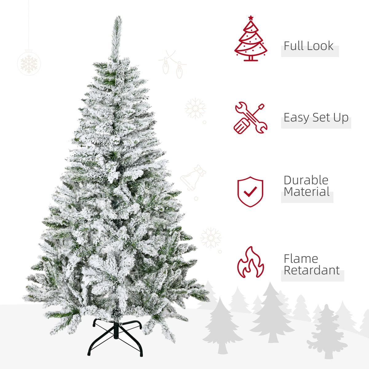 HOMCOM 5 Ft Snow Flocked Artificial Christmas Tree Xmas Pine Tree with Realistic Branches, Auto Open and Steel Base, Green