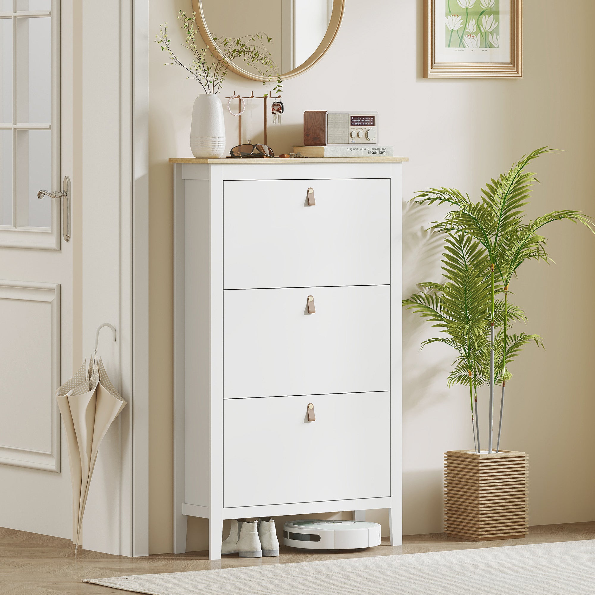 HOMCOM Modern Three-Drawer Shoe Cabinet - White - North Peak Garden Furniture