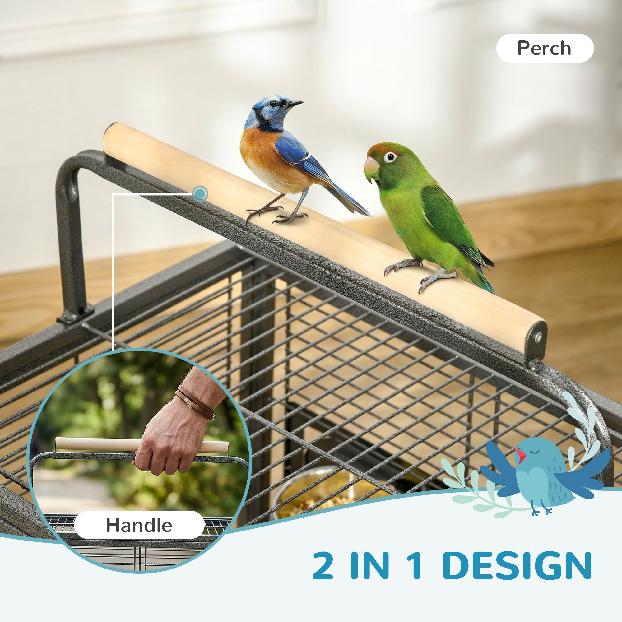 PawHut Parrot Cage, Travel Carry Pet Bird Cage, with Metal Handle