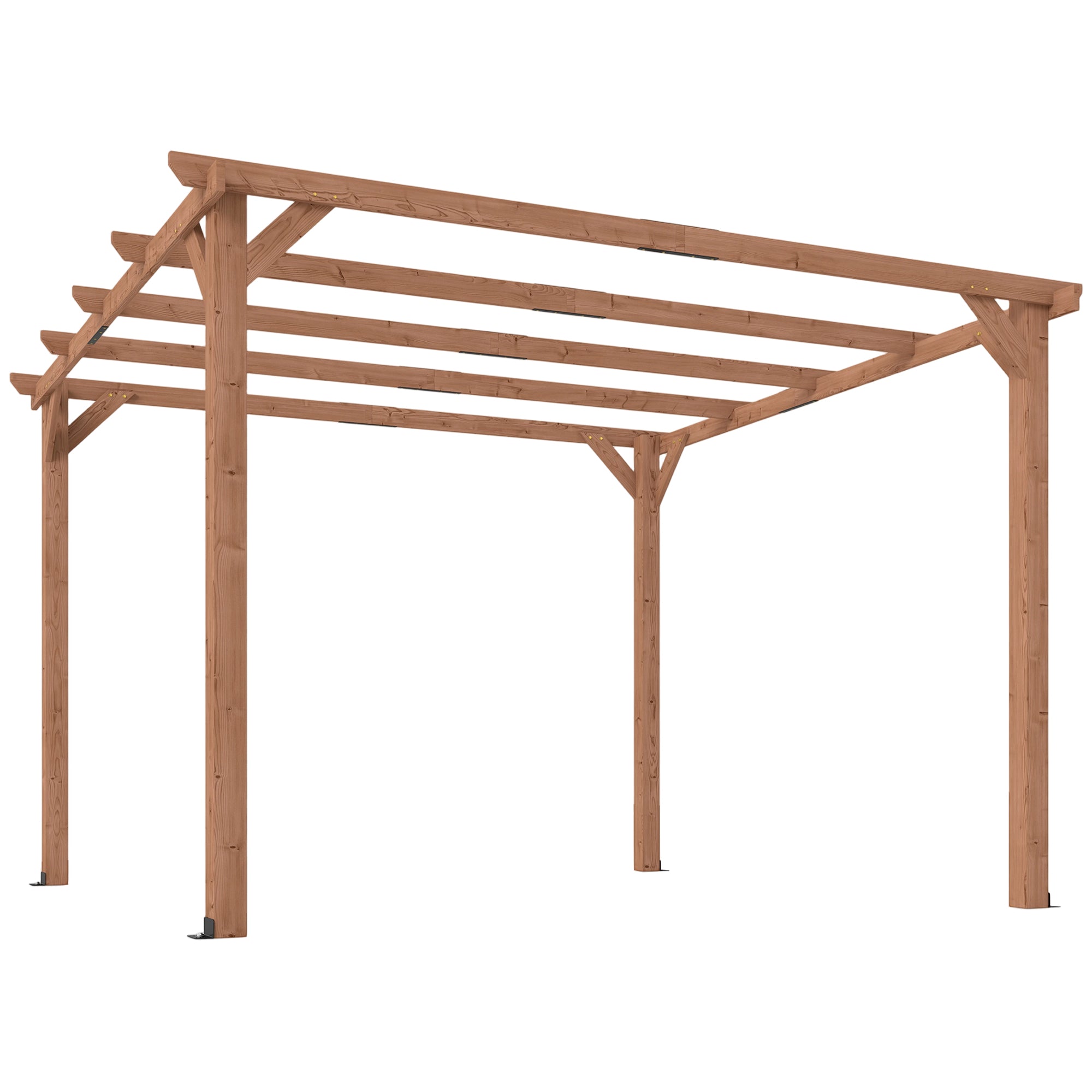 Outsunny 3 x 3 m Wooden Pergola Kit, Garden Pergola Gazebo Grape Trellis with Triangle Supports, 5 Beams, Maple Wood-effect