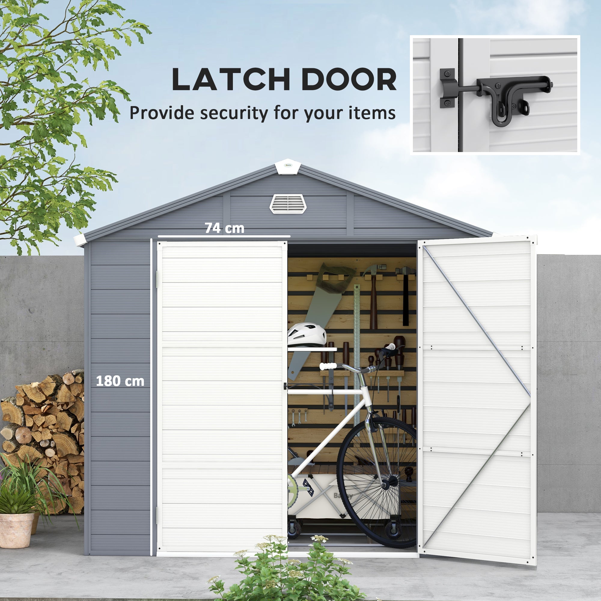 Outsunny 7.9ft x 6.2ft Aluminium Frame and Plastic Wall Shed, with Foundation - Grey - North Peak Garden Furniture