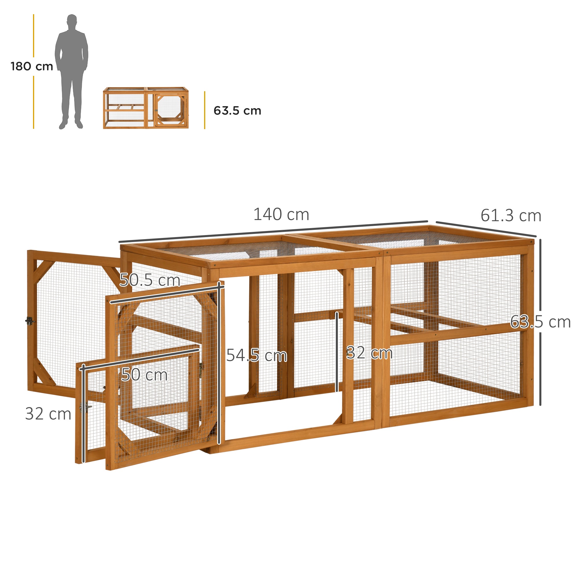 PawHut Wooden Chicken Coop with Perches, Doors, Combinable Design, for 2-4 Chickens - Natural Wood Colour - North Peak Garden Furniture