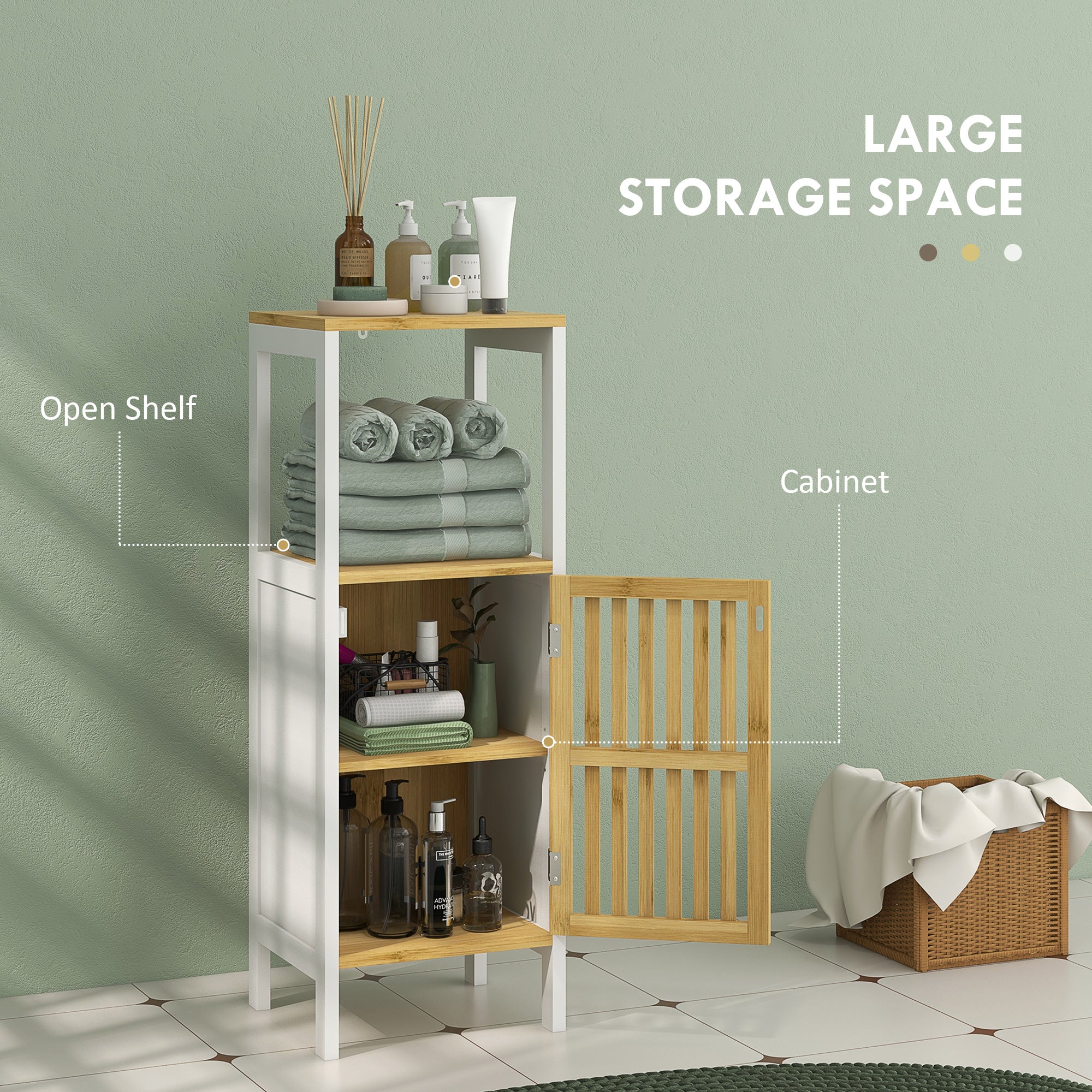 HOMCOM Bamboo-Blend Retro Cut-Out Bathroom Storage Unit, with Cupboard - North Peak Garden Furniture