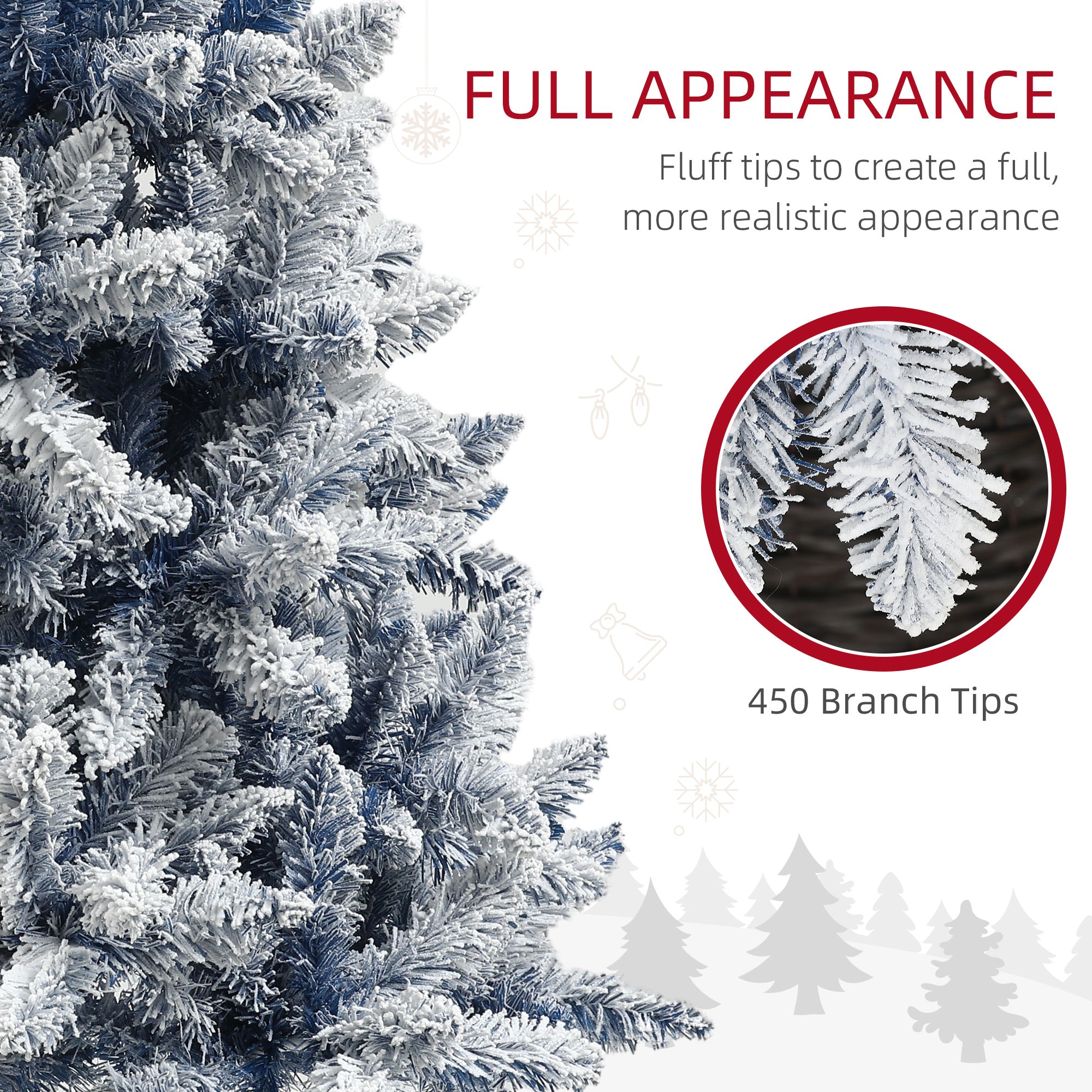 HOMCOM 5ft Flocked Artificial Christmas Tree with 450 Snow Frosted Tips, Metal Stand, Snowy Hinged Xmas Tree, Blue - North Peak Garden Furniture