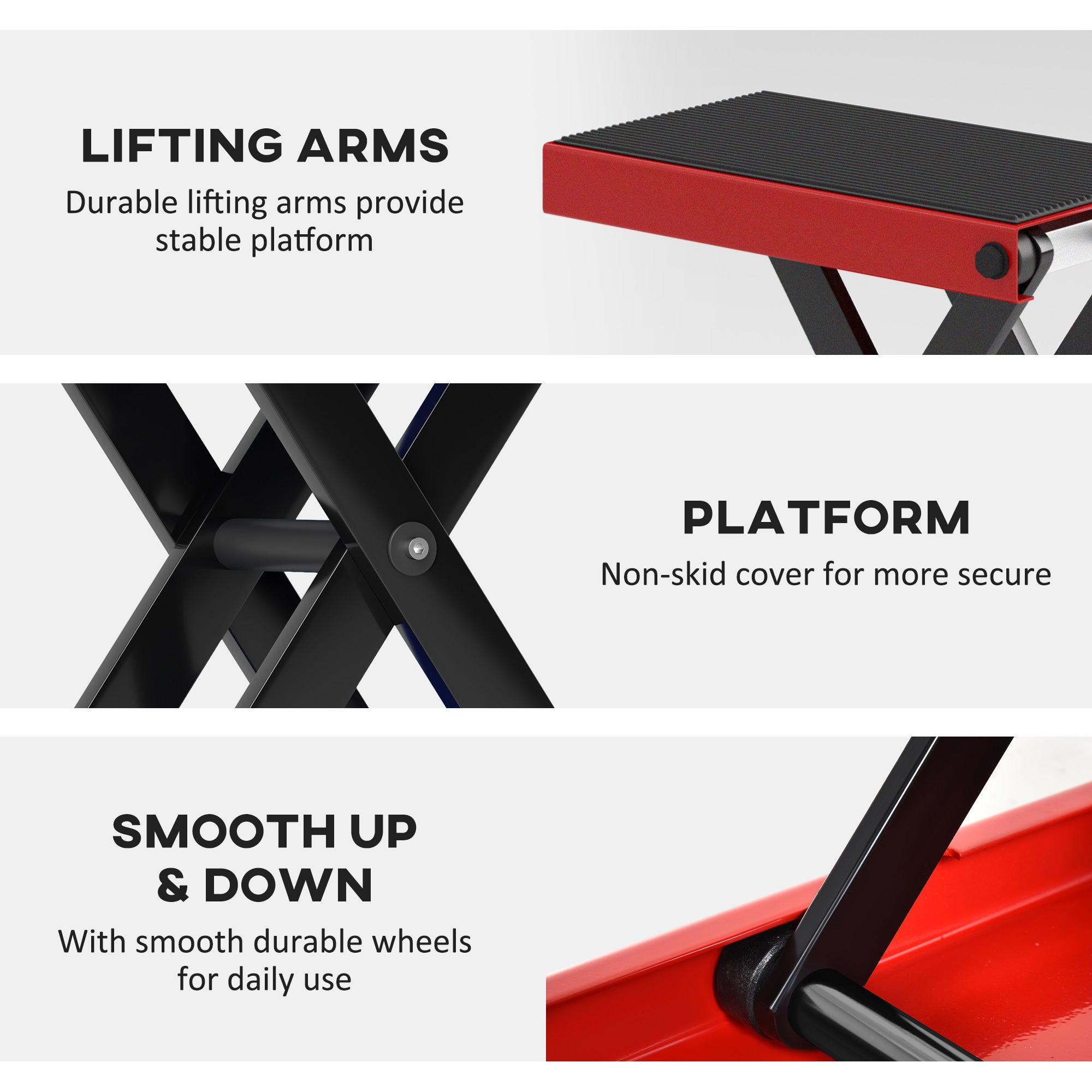 DURHAND 500KG Motorcycle Scissor Lift Jack, Height Adjustable Motorbike Stand with Anti-Slip Wide Deck, Heavy Duty Steel Motorbike Repair Lift Hoist Stand for Home Garage, Red