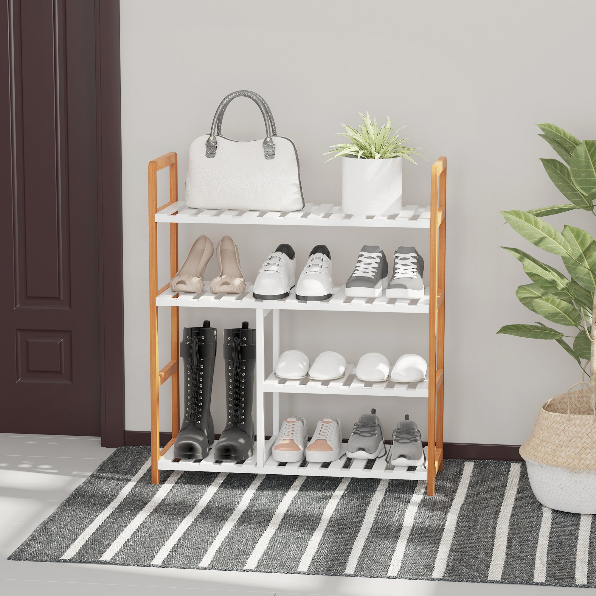 HOMCOM 4 Tier Shoe Racks Storage Stand Shelf Organizer Wood Frame 78 x 68 x 26 cm Hallway Furniture - North Peak Garden Furniture