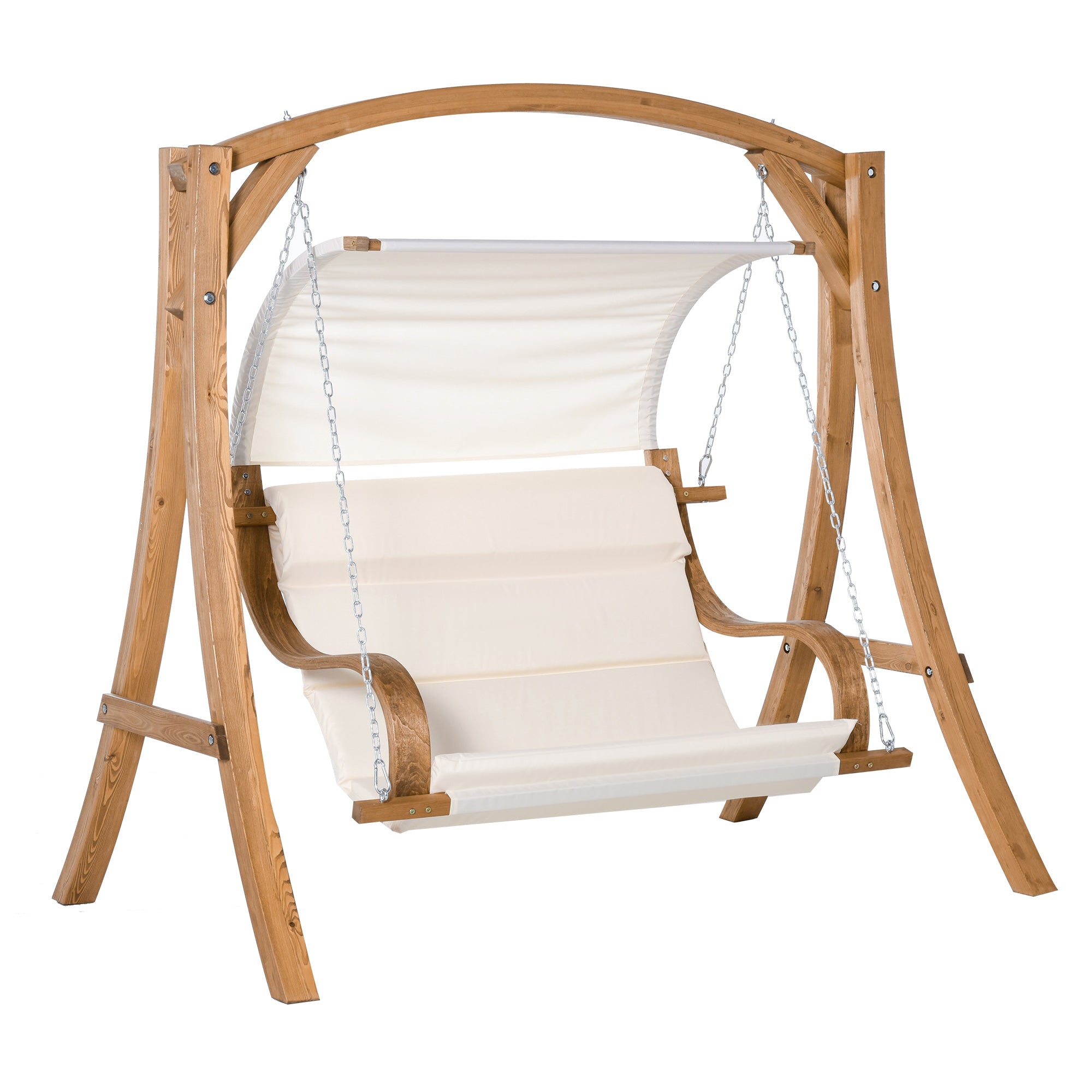 Outsunny Wooden Porch A-Frame Swing Chair With Canopy and Cushion for Patio Garden Yard - North Peak Garden Furniture