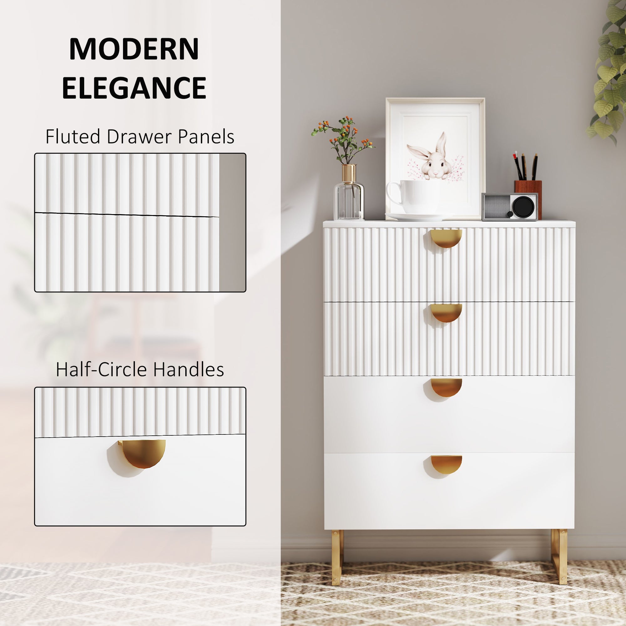 HOMCOM Elegant Chest of Four Drawers - White - North Peak Garden Furniture