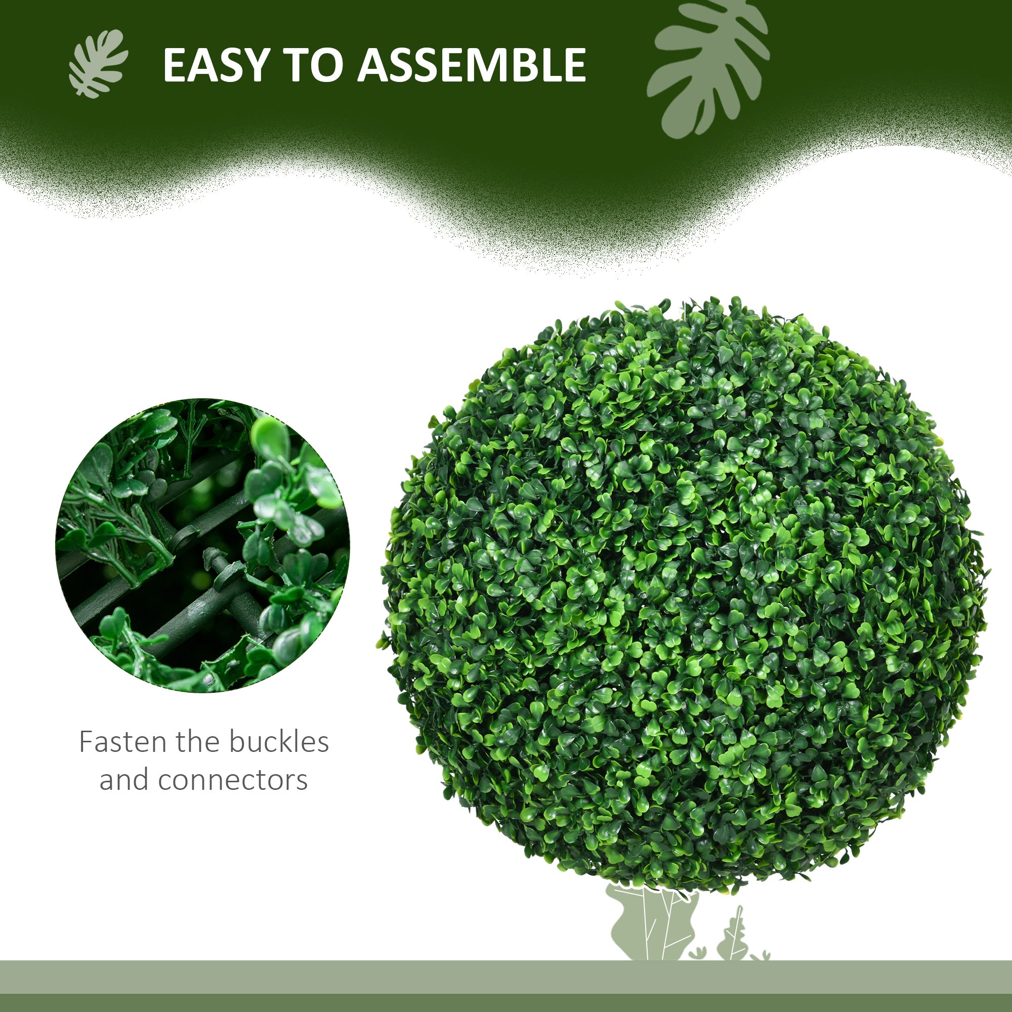 HOMCOM Set of Two Artificial Boxwood Balls Plants - Green - North Peak Garden Furniture