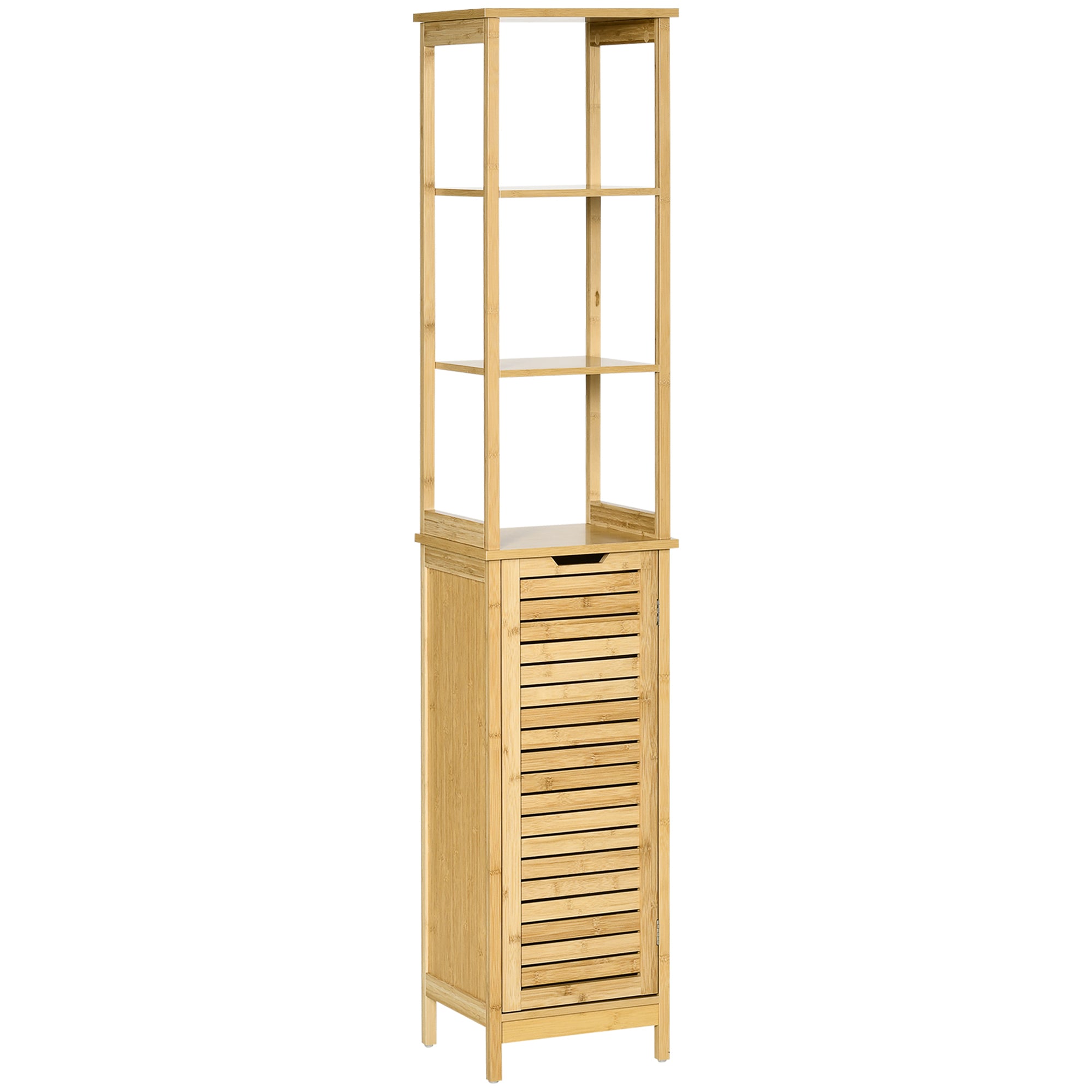 kleankin Bathroom Floor Cabinet with 3 Shelves, Slim Storage Cupboard and Freestanding Organiser, Natural