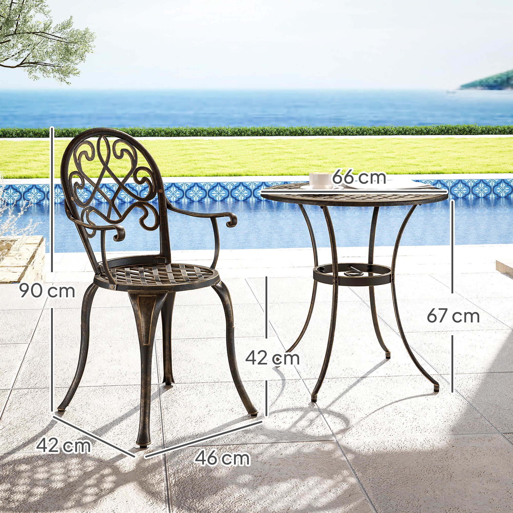 Outsunny Three-Piece Elegant Aluminium Garden Set - Bronze Tone - North Peak Garden Furniture