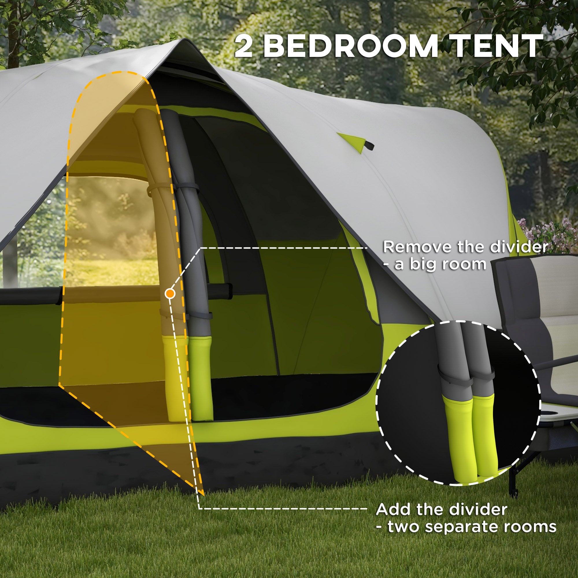 Outsunny Camping Tent for 6-8 Man with 2000mm Waterproof Rainfly and Carry Bag for Fishing Hiking Festival, Yellow - North Peak Garden Furniture