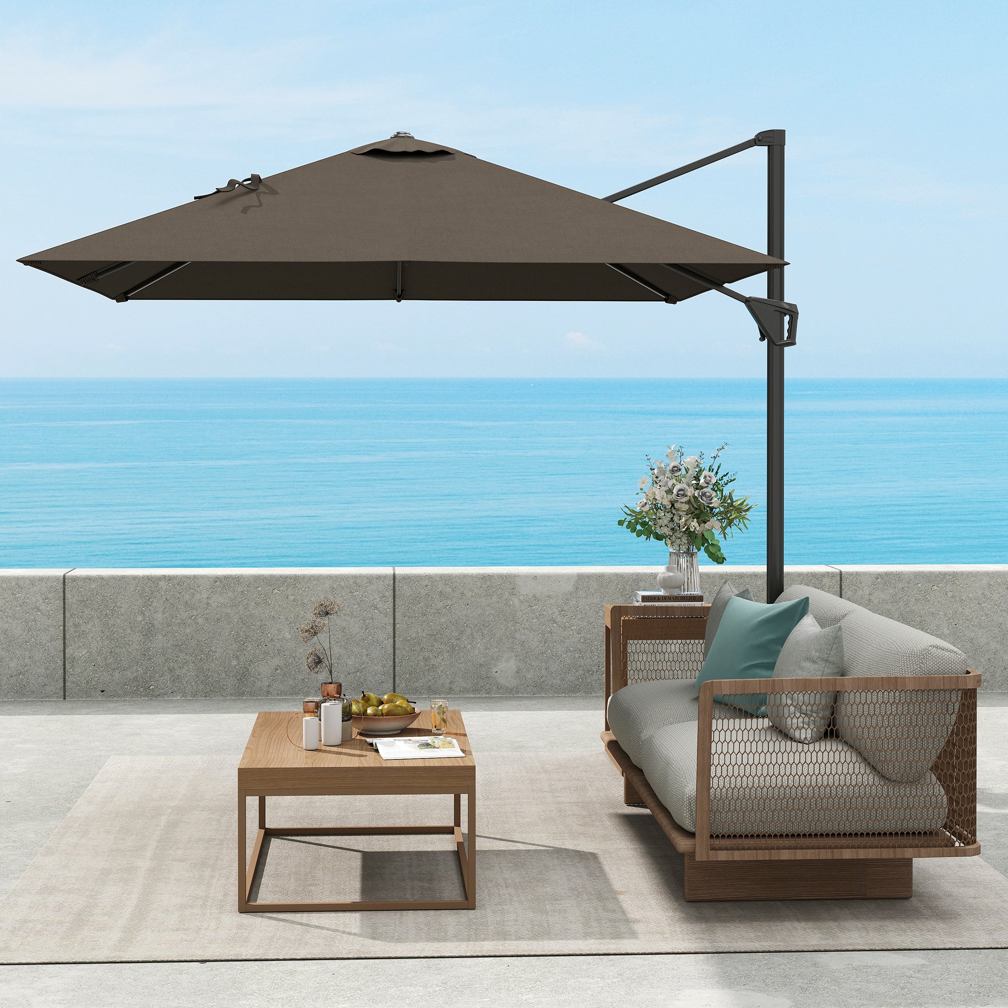 Outsunny Patio Offset Parasol Umbrella - Tan - North Peak Garden Furniture