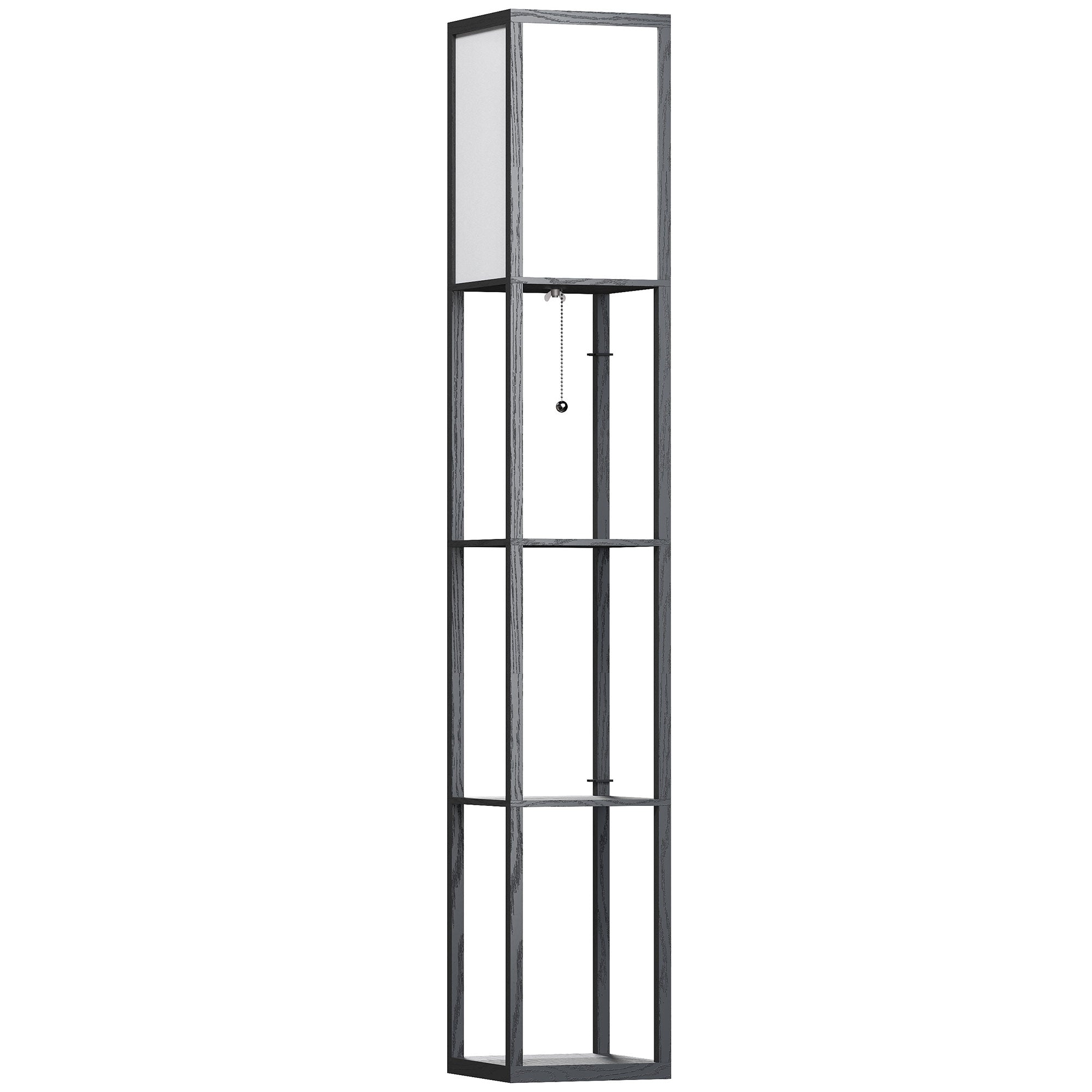 HOMCOM 3-Tier Floor Lamp, Floor Light with Storage Shelf, Reading Standing Lamp for Living Room, Bedroom, Kitchen, Dining Room, Office, Dorm, 160cm, Black