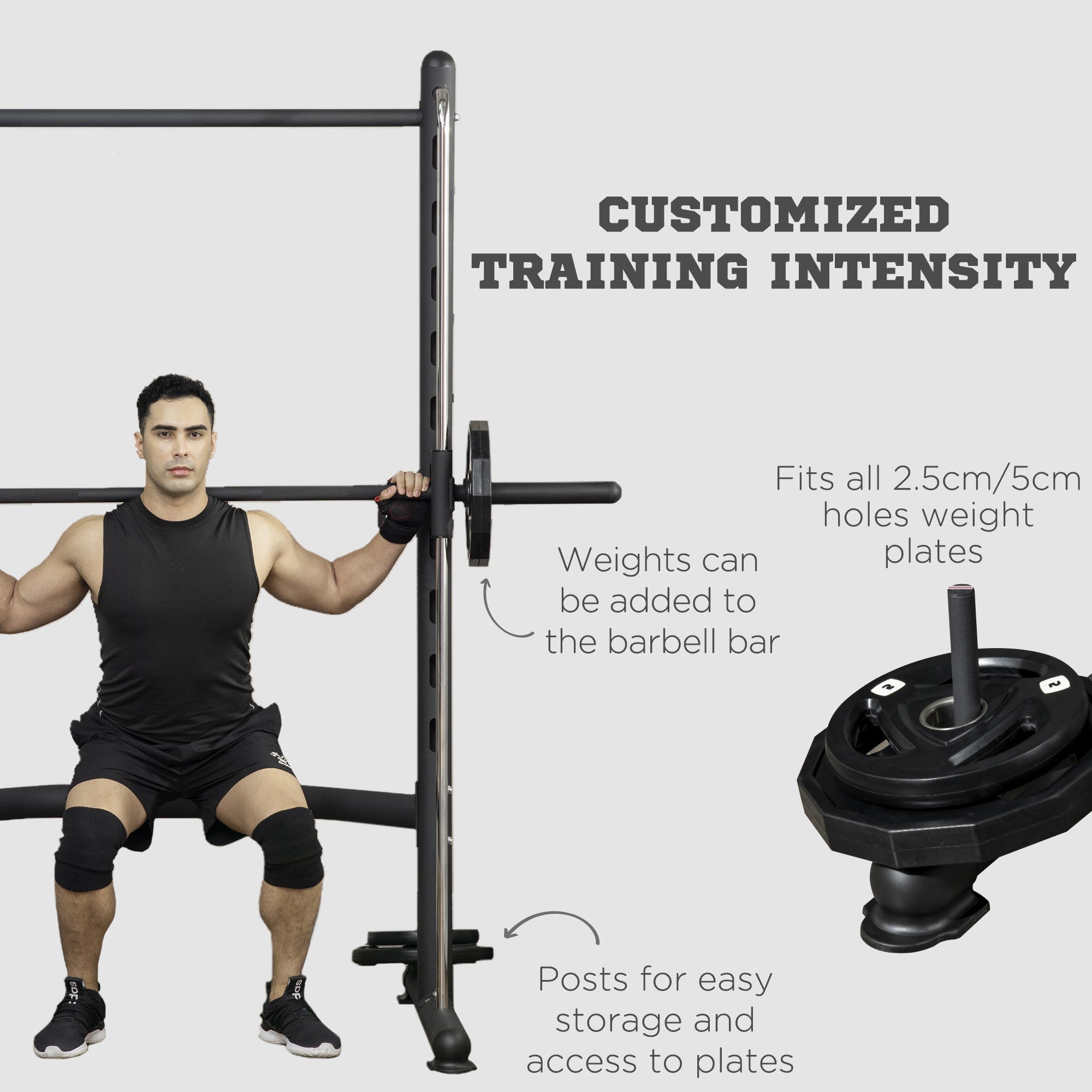 HOMCOM Adjustable Squat Rack, with Pull Up Bar, Barbell Bar for Home Gym - North Peak Garden Furniture