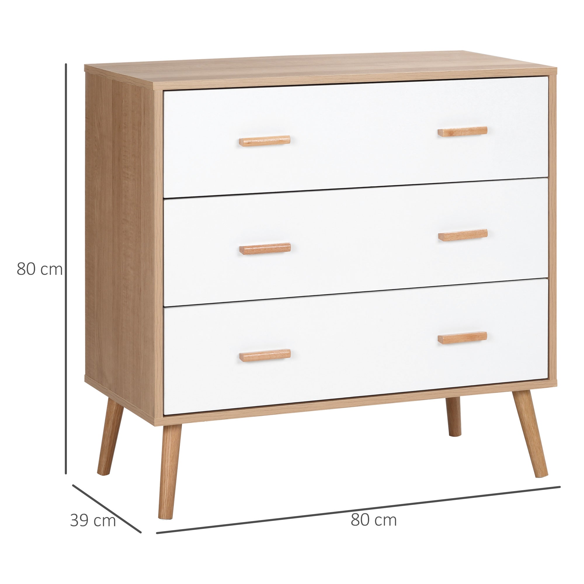 HOMCOM Chest of Drawers with 3 Drawers, Bedroom Cabinet, Storage Organizer for Living Room, White and Natural - North Peak Garden Furniture