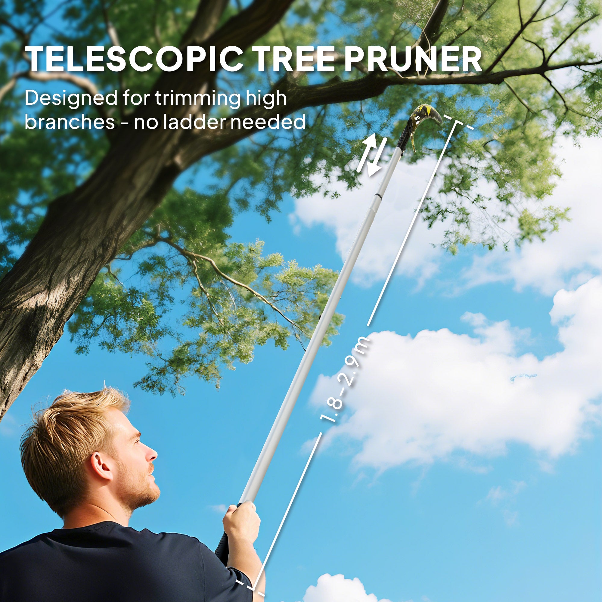 Outsunny 1.8-2.9 m Extendable Tree Pruner, Tree Lopper Long Reach Telescopic with Extendable Handle & 40 cm Saw, Lightweight Manual Pole Saw for High Branches Trimming - North Peak Garden Furniture