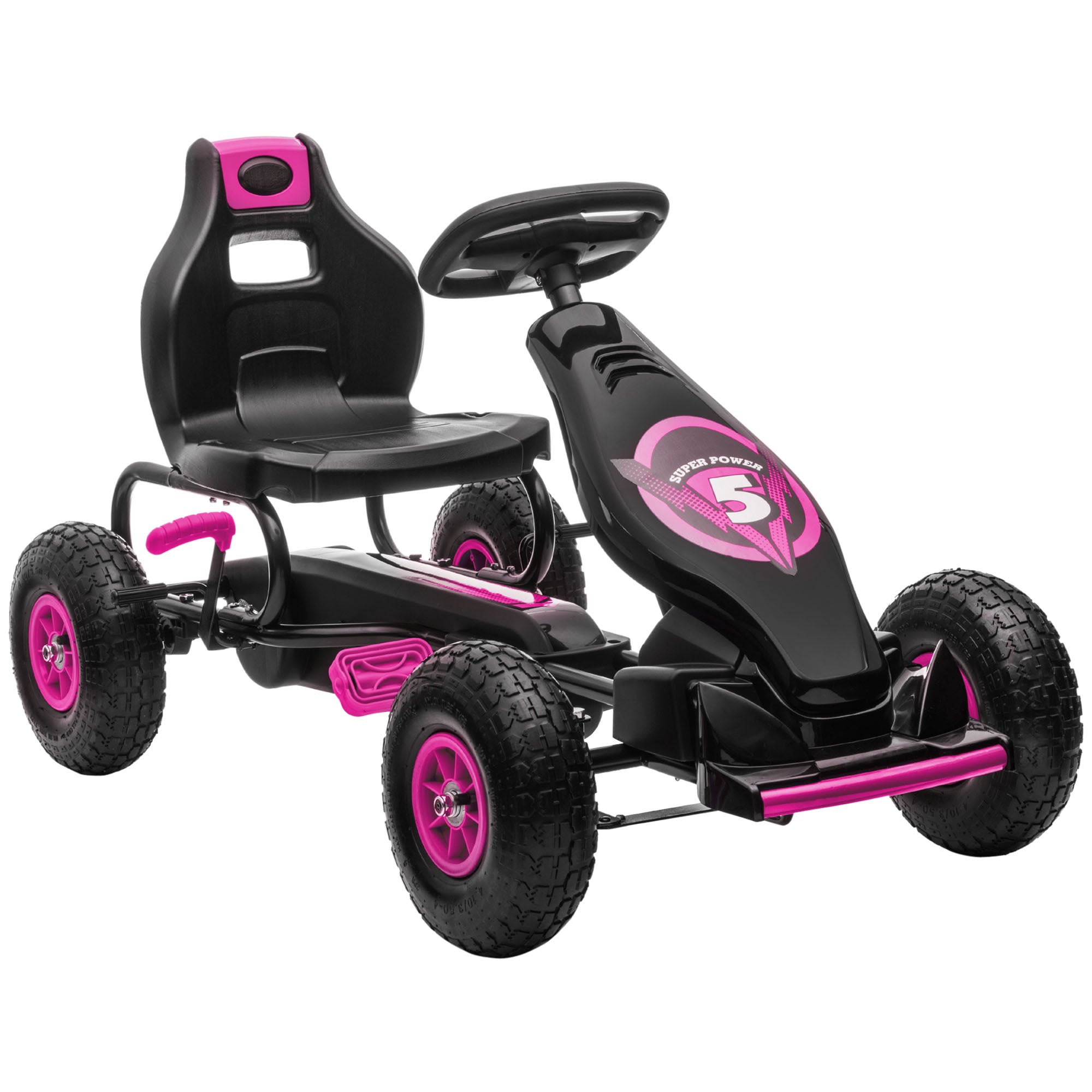 HOMCOM Kids Pedal Go Kart, with Adjustable Seat, Inflatable Tyres - Pink - North Peak Garden Furniture