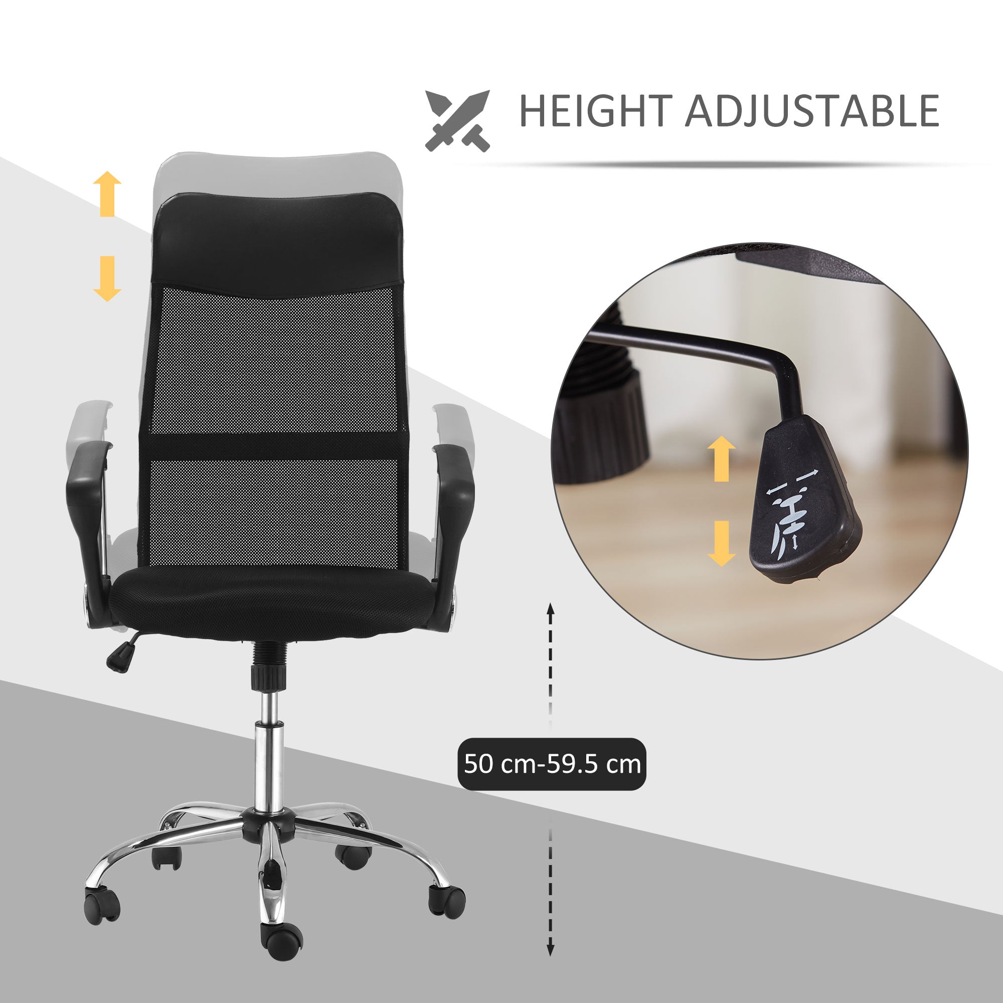 HOMCOM Ergonomic Office Chair Mesh Chair with Adjustable Height Tilt Function Black - North Peak Garden Furniture