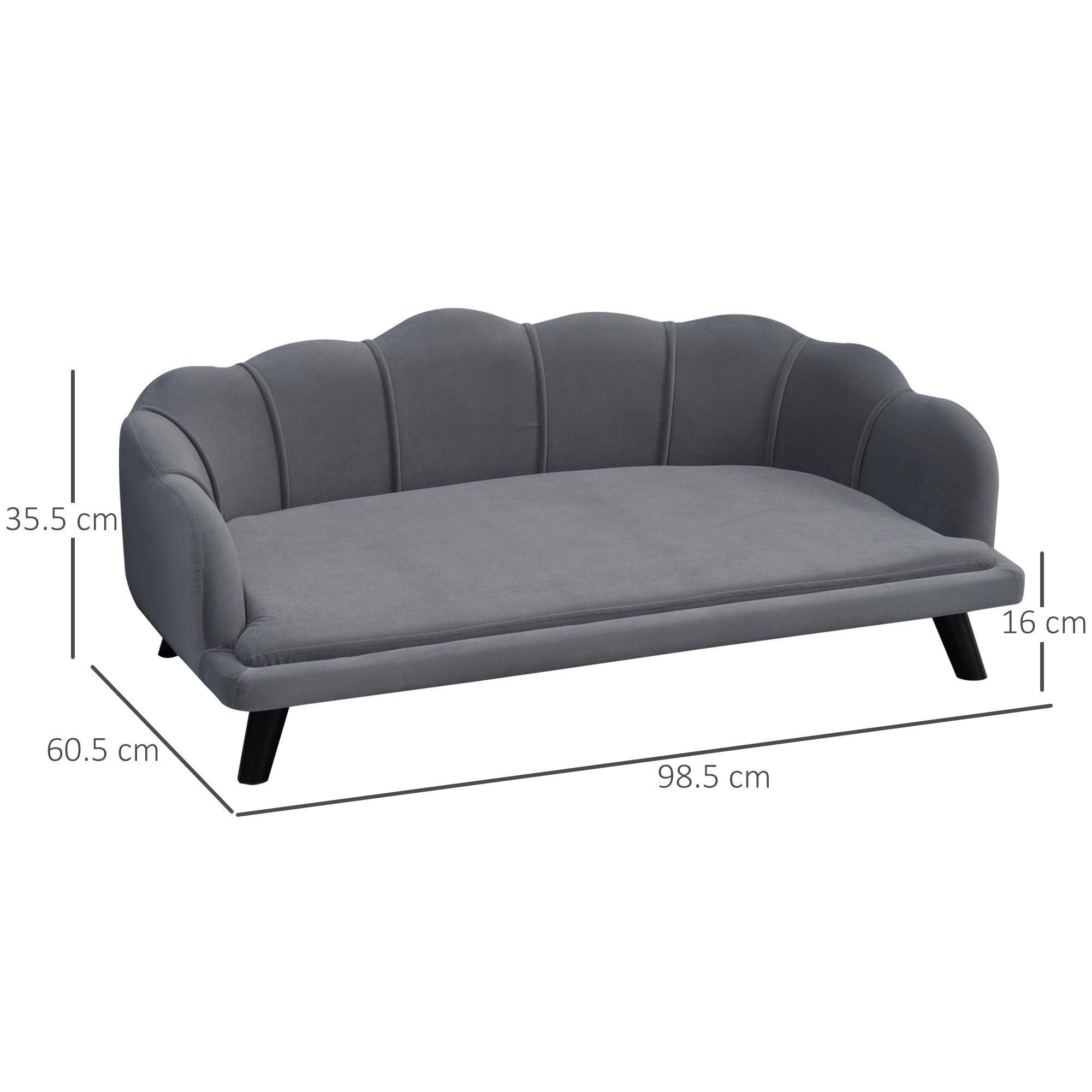 PawHut Dog Sofa, Pet Couch Bed for Medium, Large Dogs, with Legs, Cushion - Grey - North Peak Garden Furniture