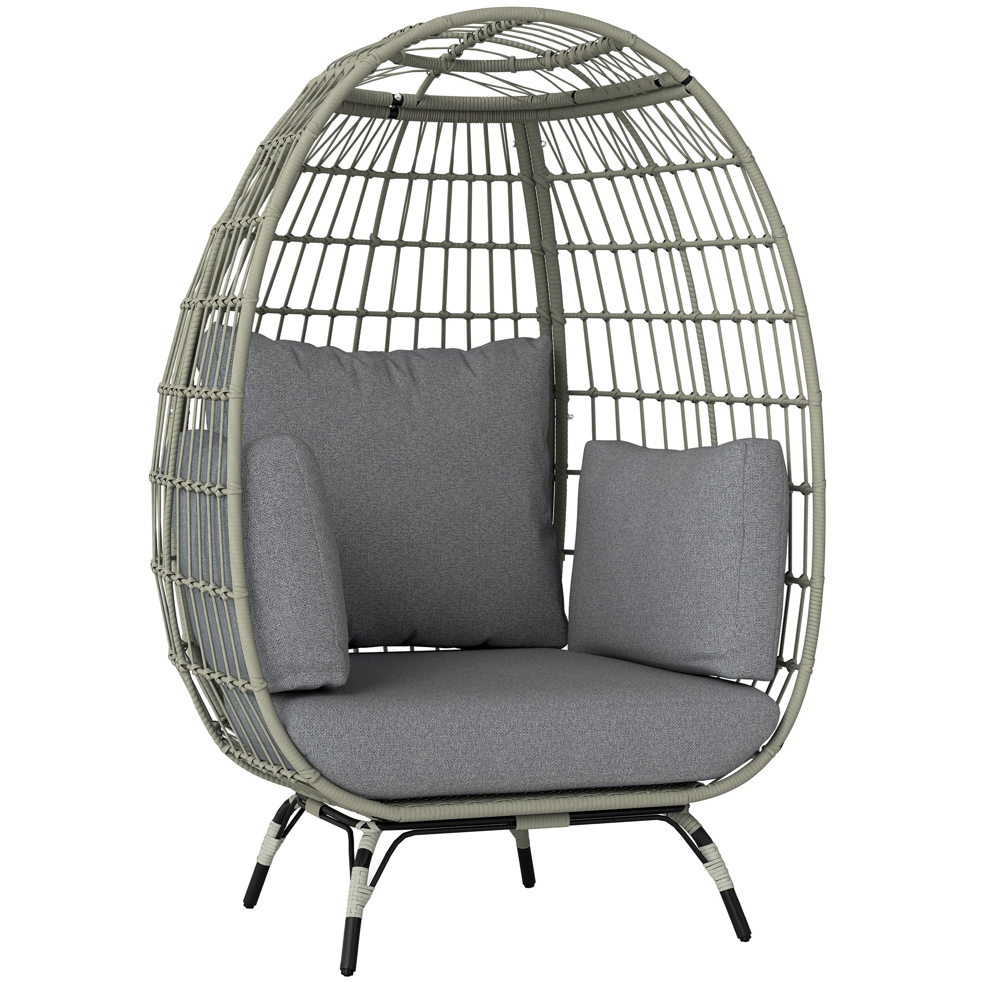 Outsunny Rattan Egg Chair with Cushions and Pillows, Charcoal Grey - North Peak Garden Furniture