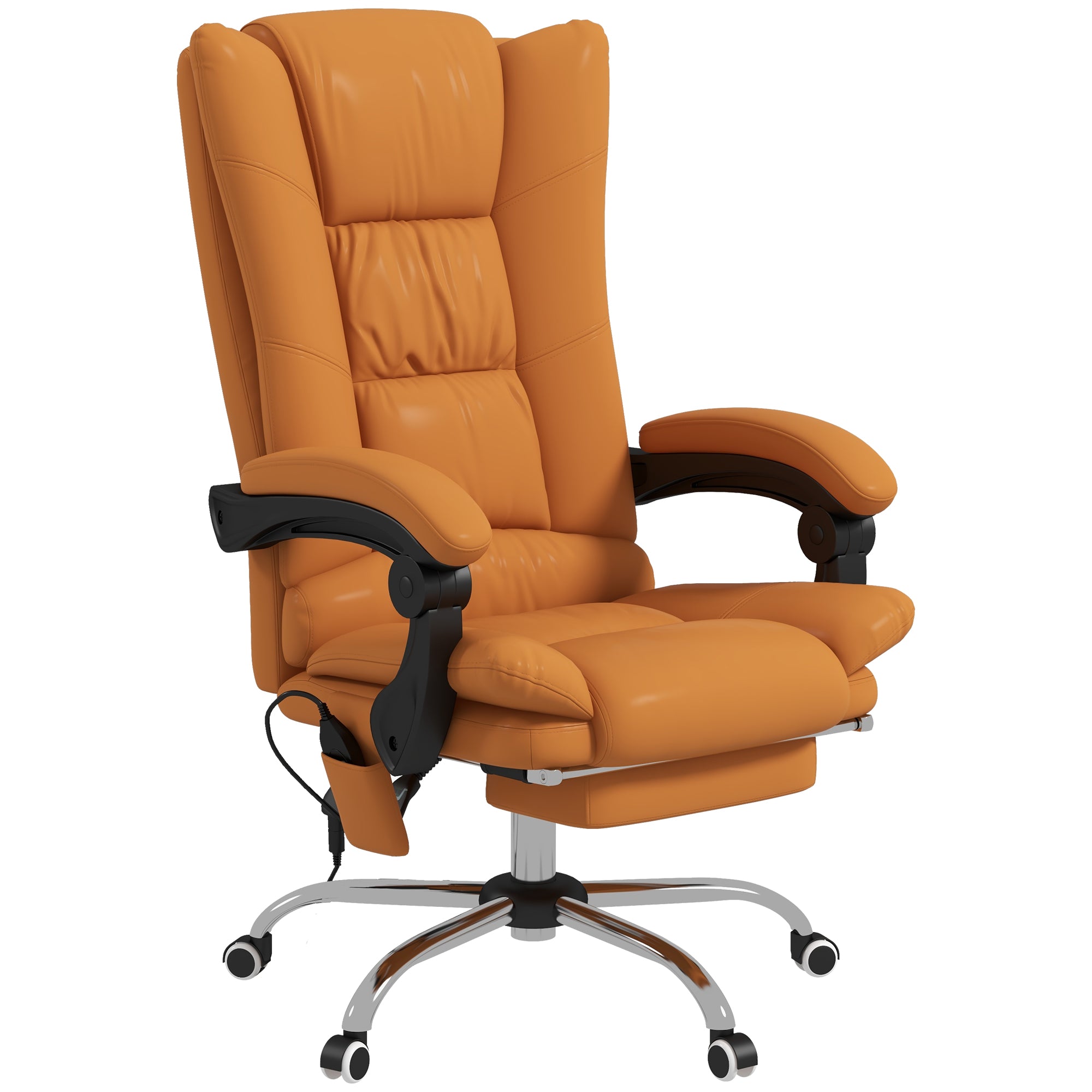 Vinsetto Office Chair, Ergonomic Desk Chair with 4-Point Vibration Massage and Lumbar Heating, PU Leather Computer Chair with 135° Reclining Back and Footrest, Orange - North Peak Garden Furniture