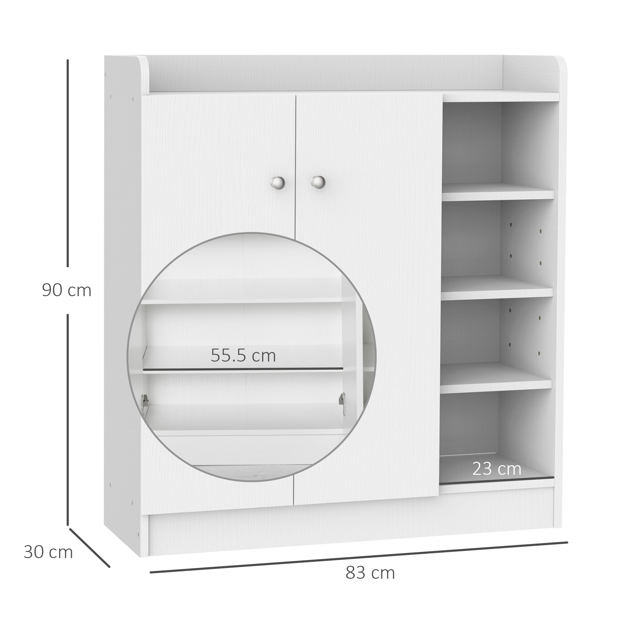 HOMCOM Shoe Storage Cabinet Two Doors w/ Adjustable 4 Shelves Cupboard Footwear Rack Stand Organiser Hallway White - North Peak Garden Furniture