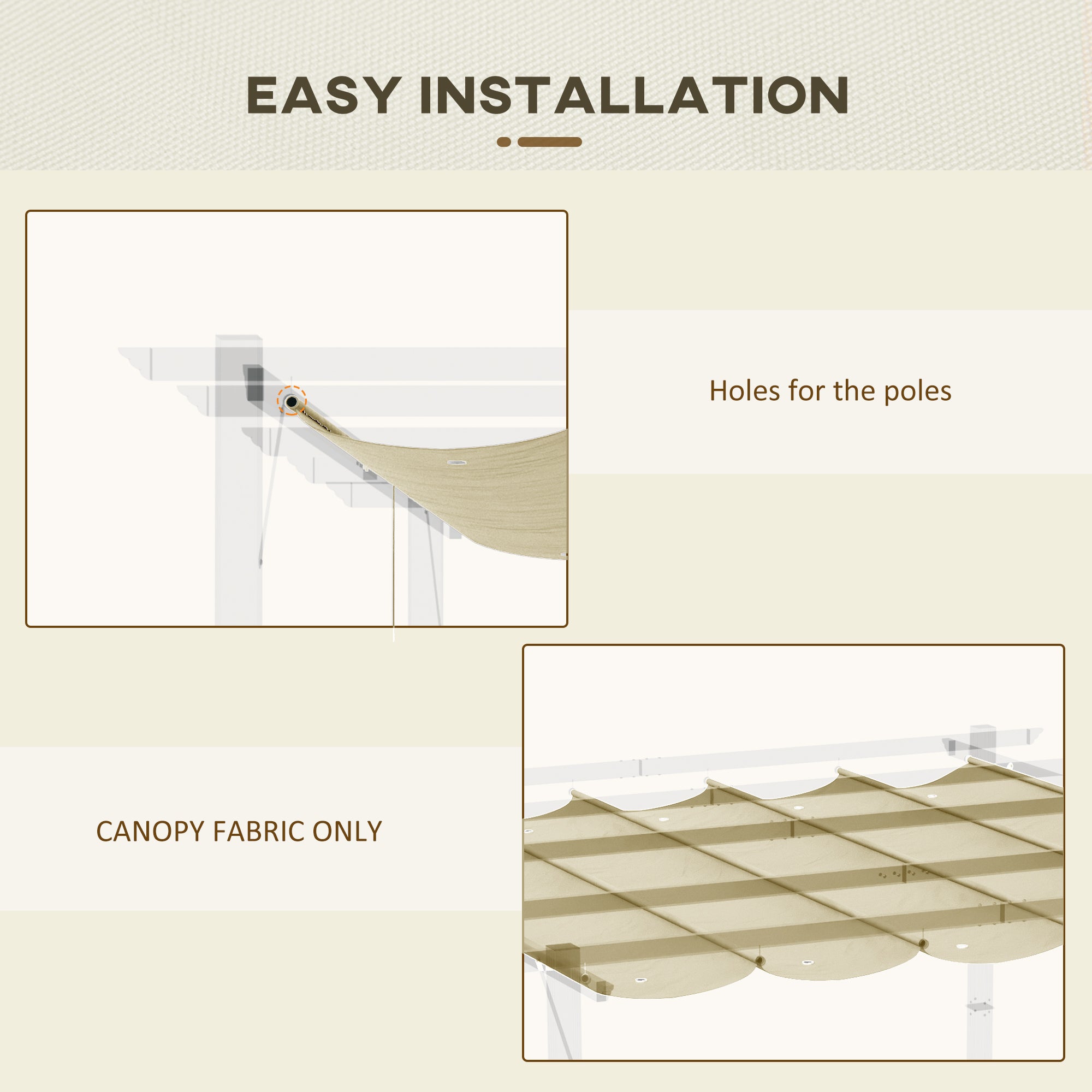 Outsunny Retractable Pergola Shade Cover, Replacement Canopy for 4 x 3 (m) Pergola, Retractable Roof, Beige - North Peak Garden Furniture
