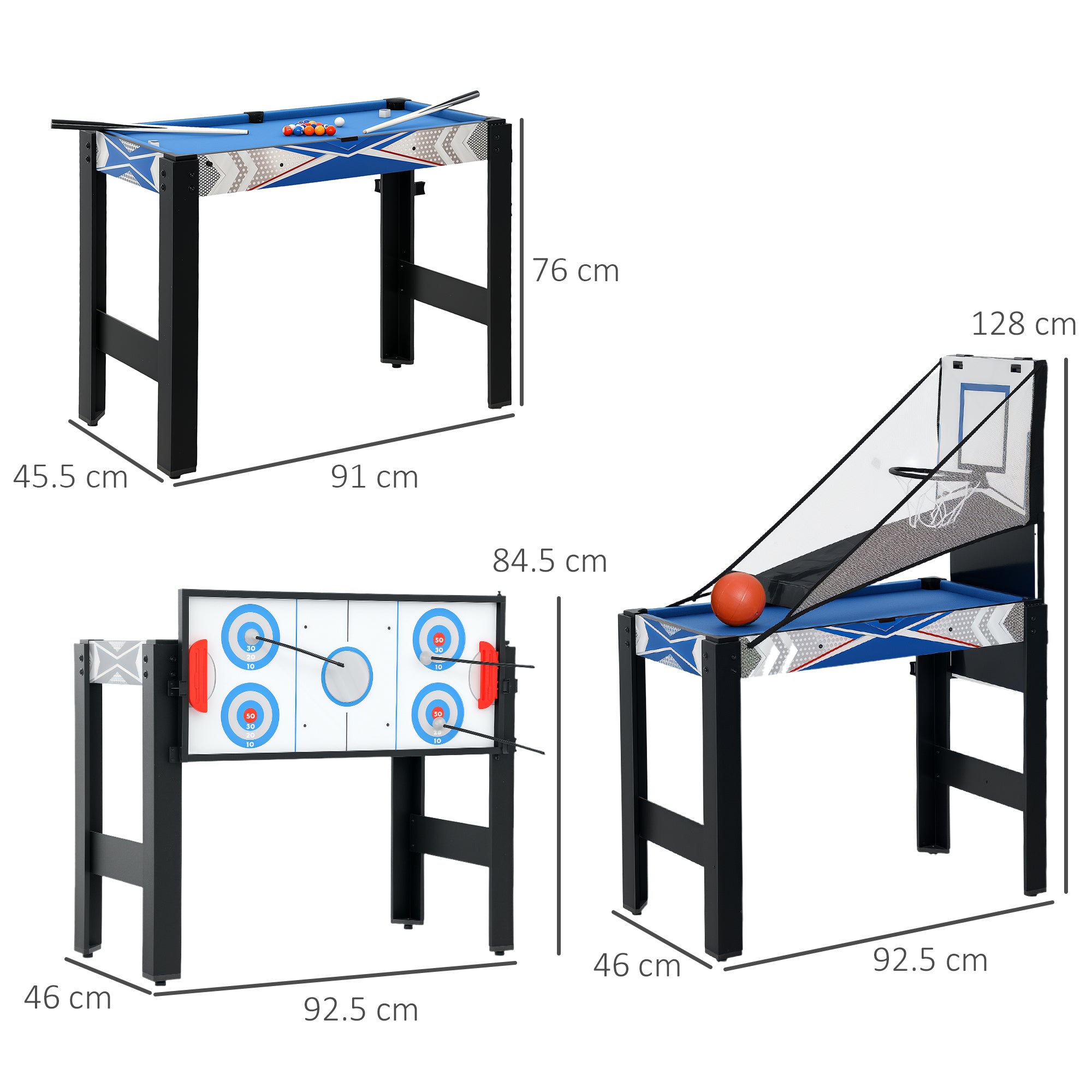 SPORTNOW 5 in 1 Multi Games Table Combo Sports Game Table for Kids, Mini Pool Table, Table Tennis Table, Hockey Table, Basketball Arcade Game, Bow and Arrow, Blue