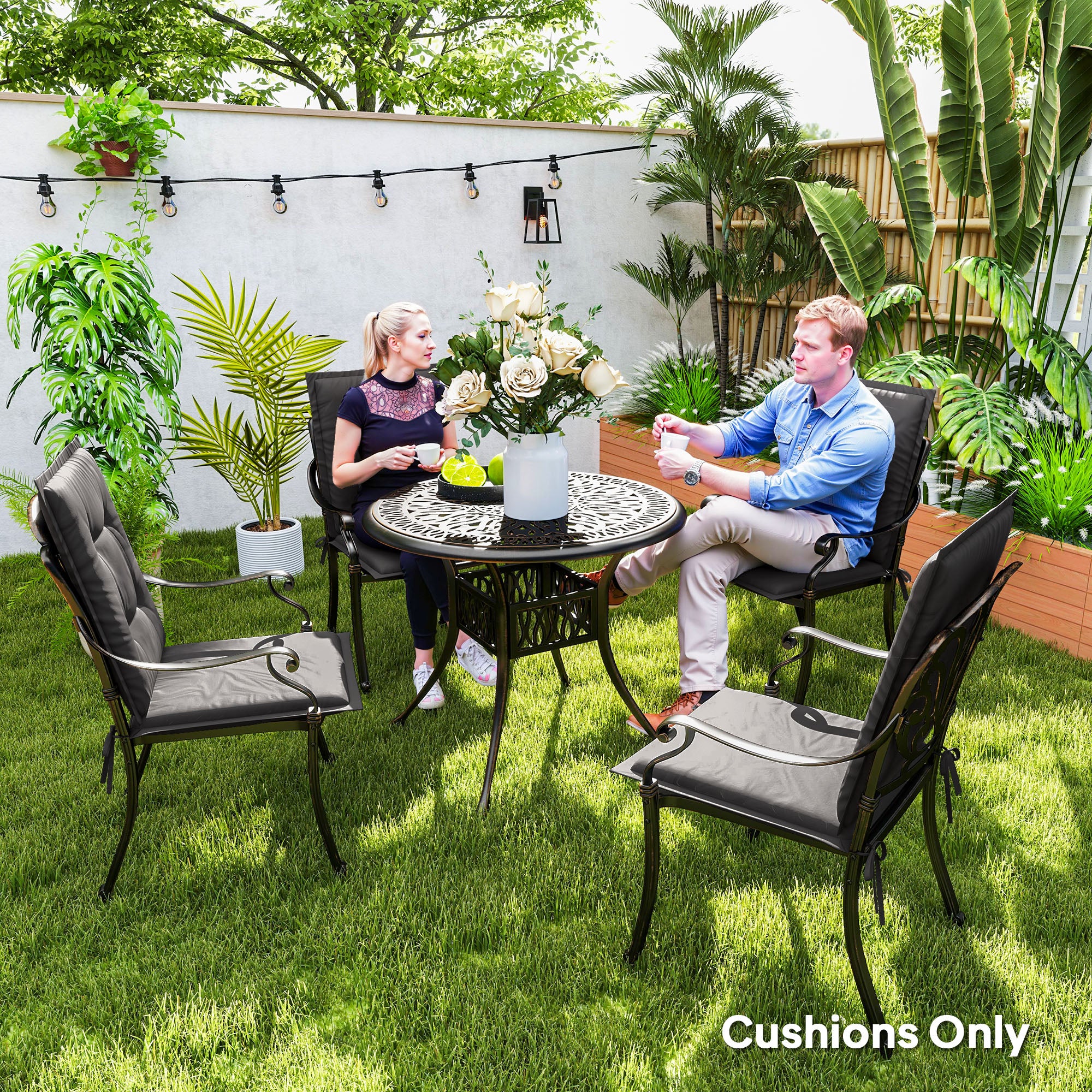 Outsunny Set of Four Padded Garden Seat Cushions - Charcoal Grey - North Peak Garden Furniture