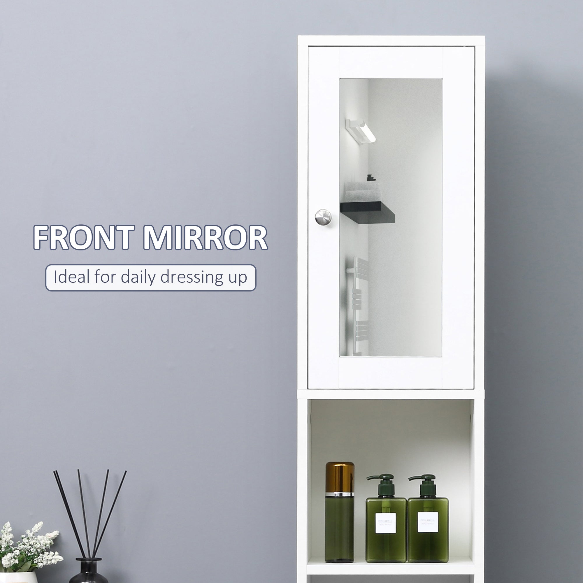 kleankin Tall Bathroom Storage Cabinet with Mirror, Freestanding Floor Cabinet Tallboy Unit with Adjustable Shelves, White - North Peak Garden Furniture