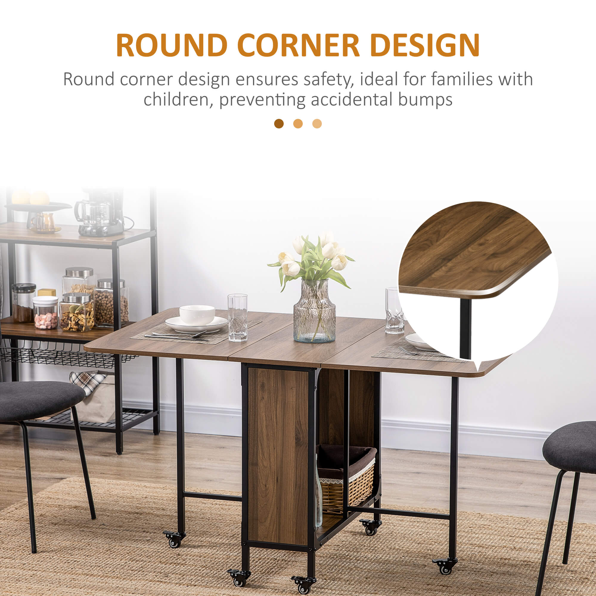 HOMCOM Six-Person Drop Leaf Dining Table - Brown/Black - North Peak Garden Furniture