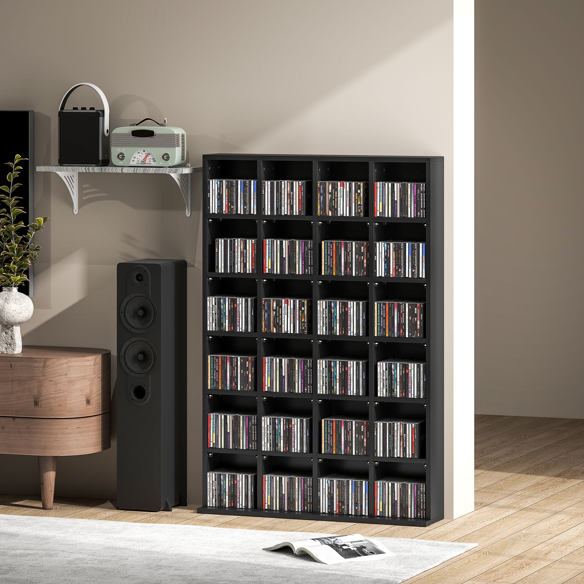 HOMCOM CD Storage Unit with Adjustable Shelves, 89 x 130.5 cm, Black - North Peak Garden Furniture