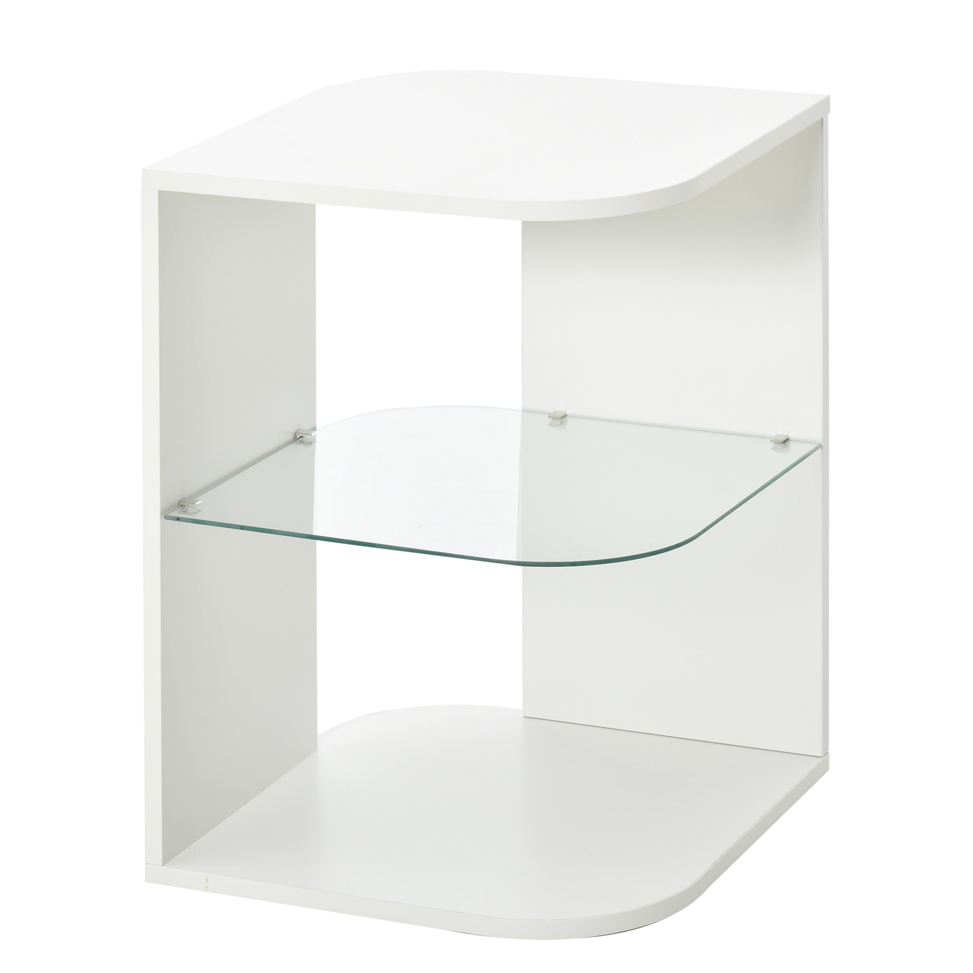 HOMCOM Modern Side Table Three Layer Bedside Table Nightstand with 2 Storage Shelves, for Living room, Bedroom, White - North Peak Garden Furniture