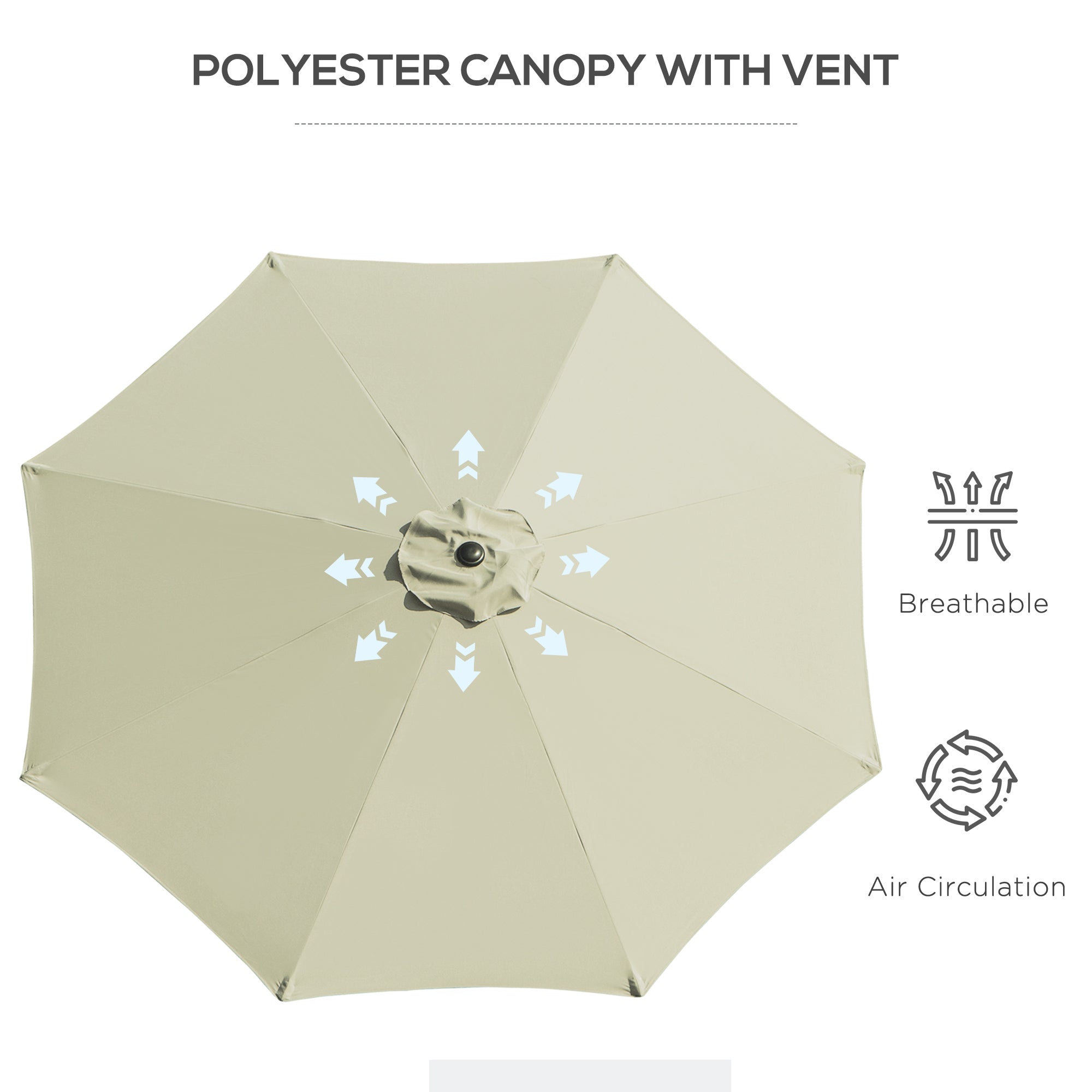 Outsunny 3(m) Tilting Parasol Garden Umbrellas, Outdoor Sun Shade with 8 Ribs, Tilt and Crank Handle for Balcony, Bench, Garden, Beige - North Peak Garden Furniture