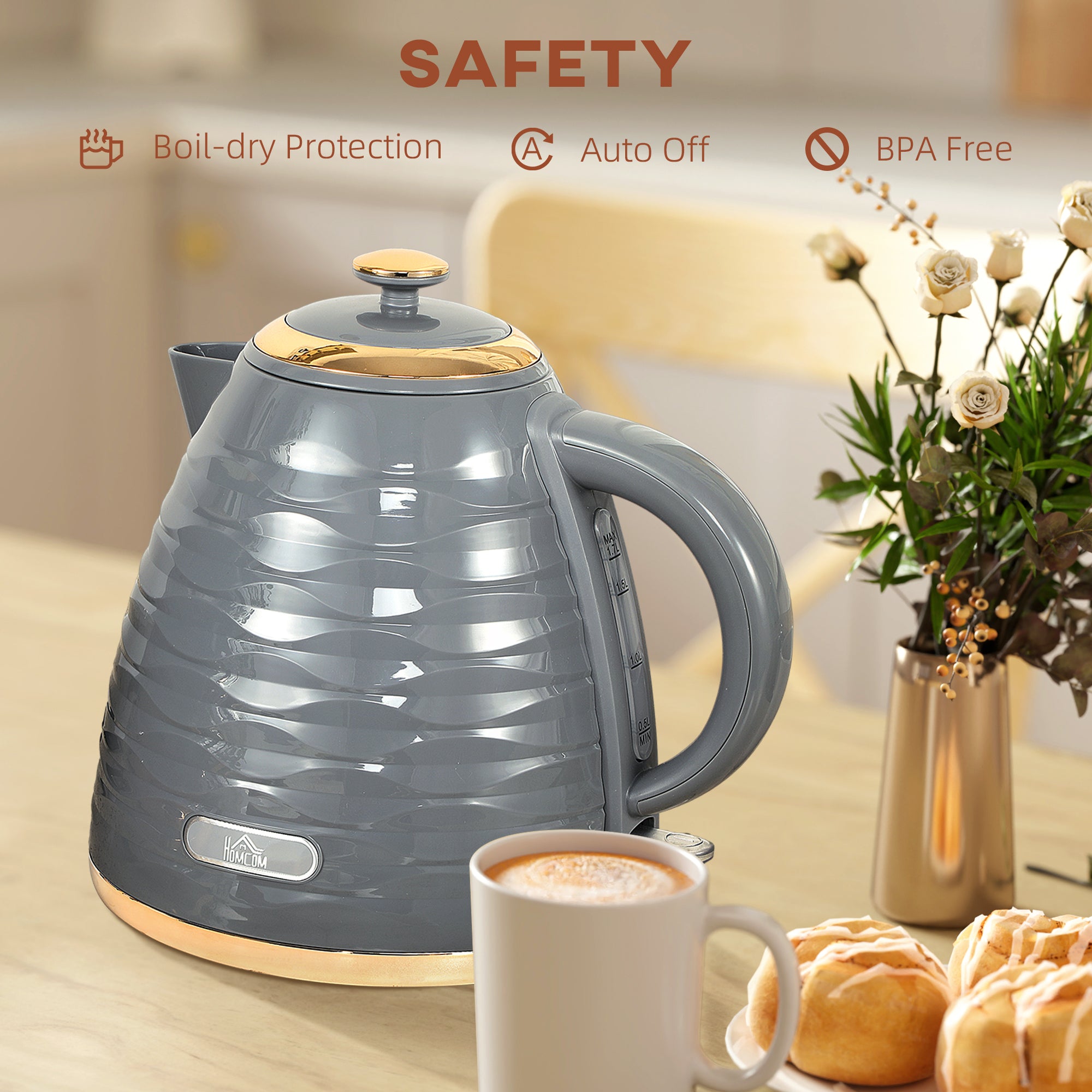 HOMCOM 3kW Rapid Boil Honeycomb Kettle - Grey - North Peak Garden Furniture