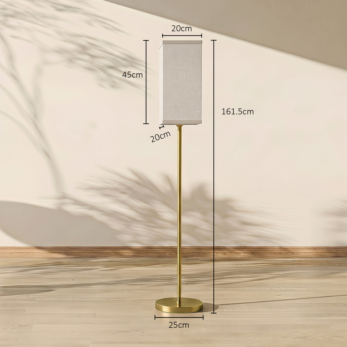 HOMCOM Floor Lamp, Modern Standing Lamp with Linen Shade and Foot Switch, Tall Lamps for Bedroom, Bulb not Included, Gold Tone